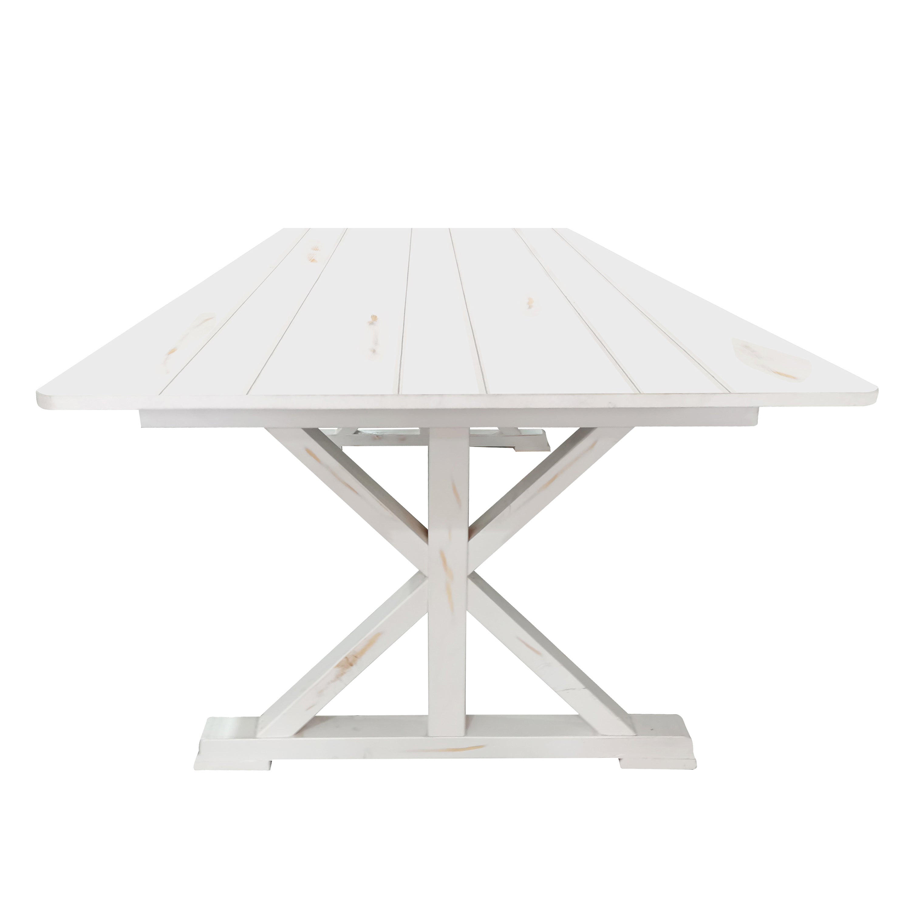 HERCULES 8' x 40" Rectangular Antique Rustic White Solid Pine Folding Farm Table with X Legs