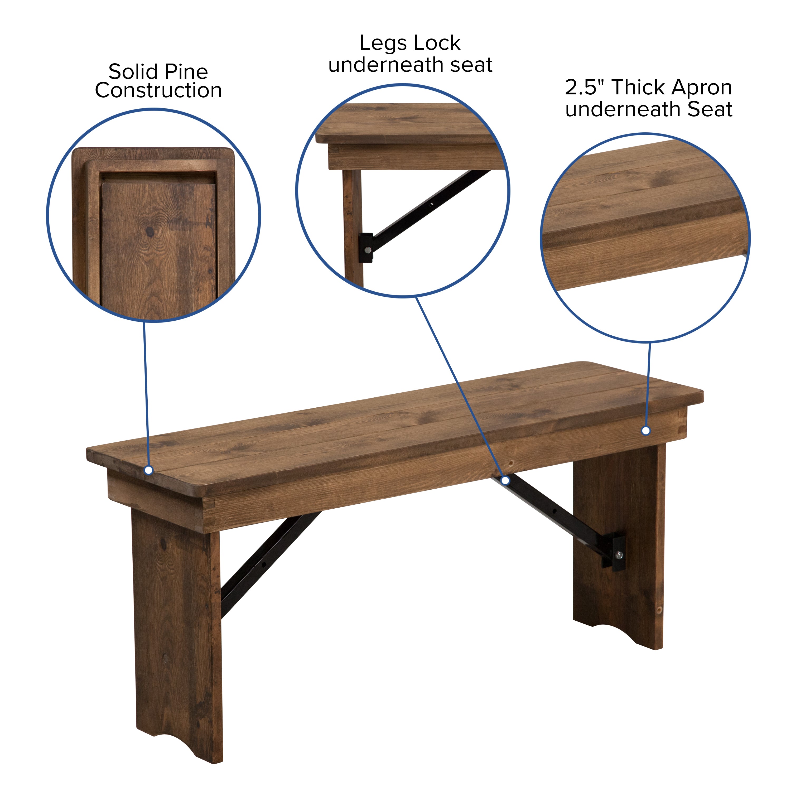 HERCULES Series 7' x 40'' Antique Rustic Folding Farm Table and Four Bench Set