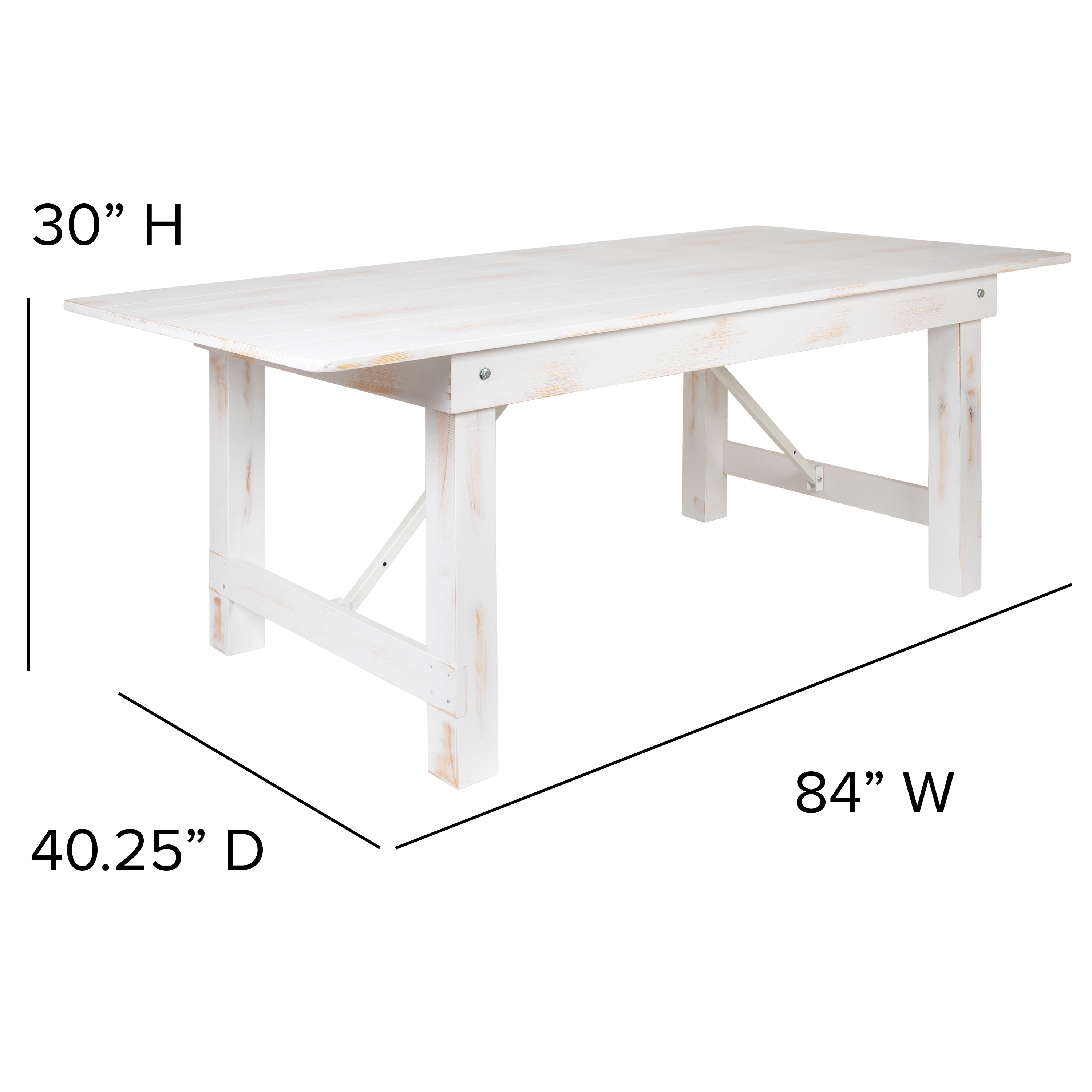 HERCULES Series 7' x 40" Antique Rustic White Folding Farm Table and Four Bench Set