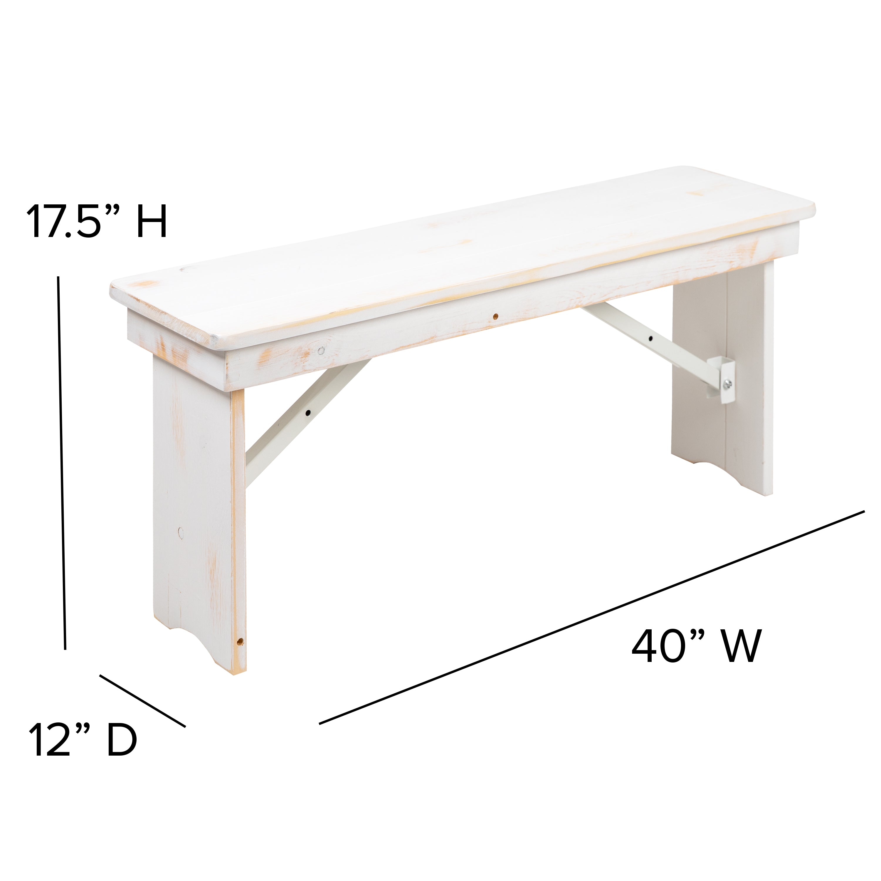 HERCULES Series 7' x 40" Antique Rustic White Folding Farm Table and Four Bench Set