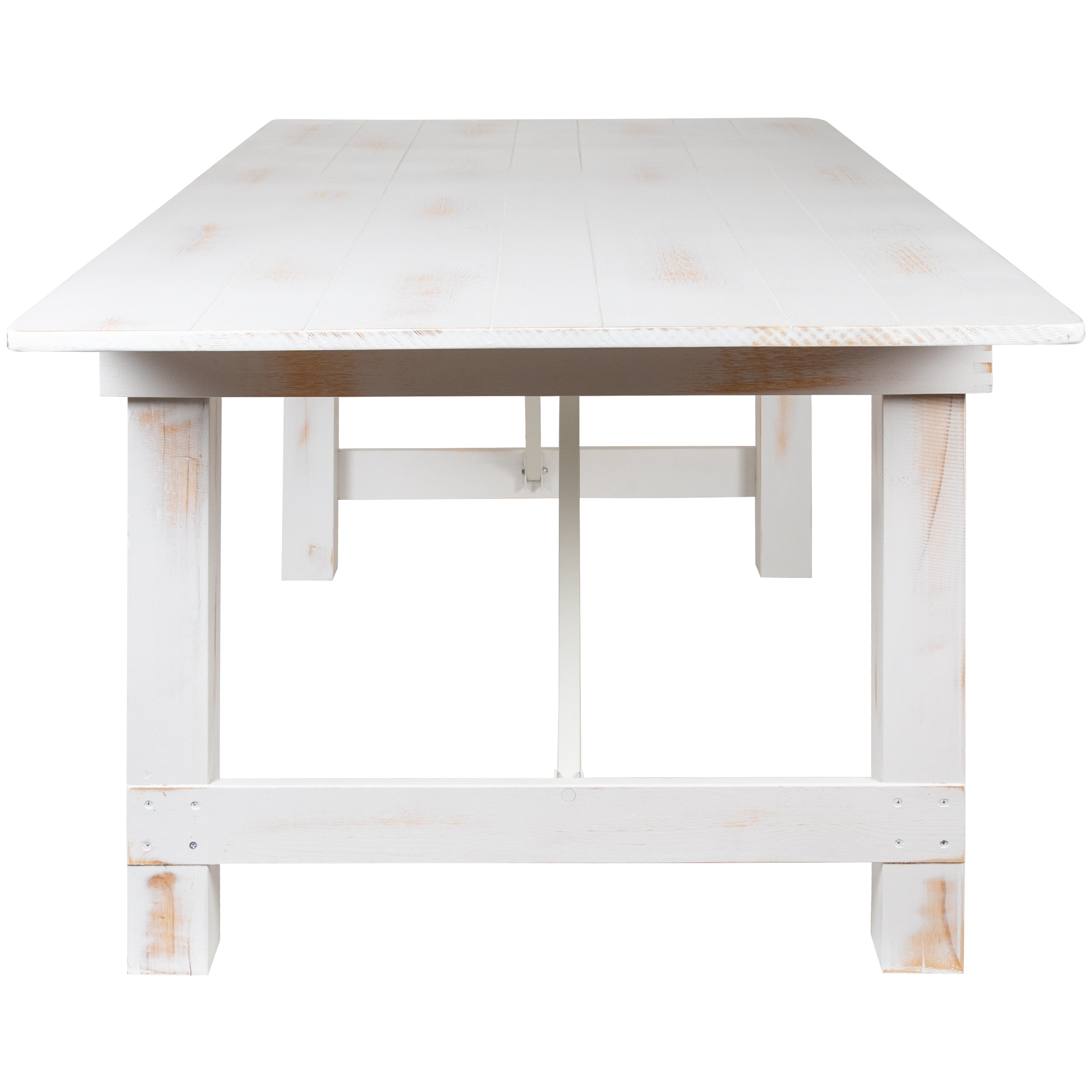 HERCULES Series 7' x 40" Antique Rustic White Folding Farm Table and Four Bench Set