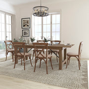 HERCULES Series 8' x 40'' Antique Rustic Folding Farm Table Set with 6 Cross Back Chairs and Cushions