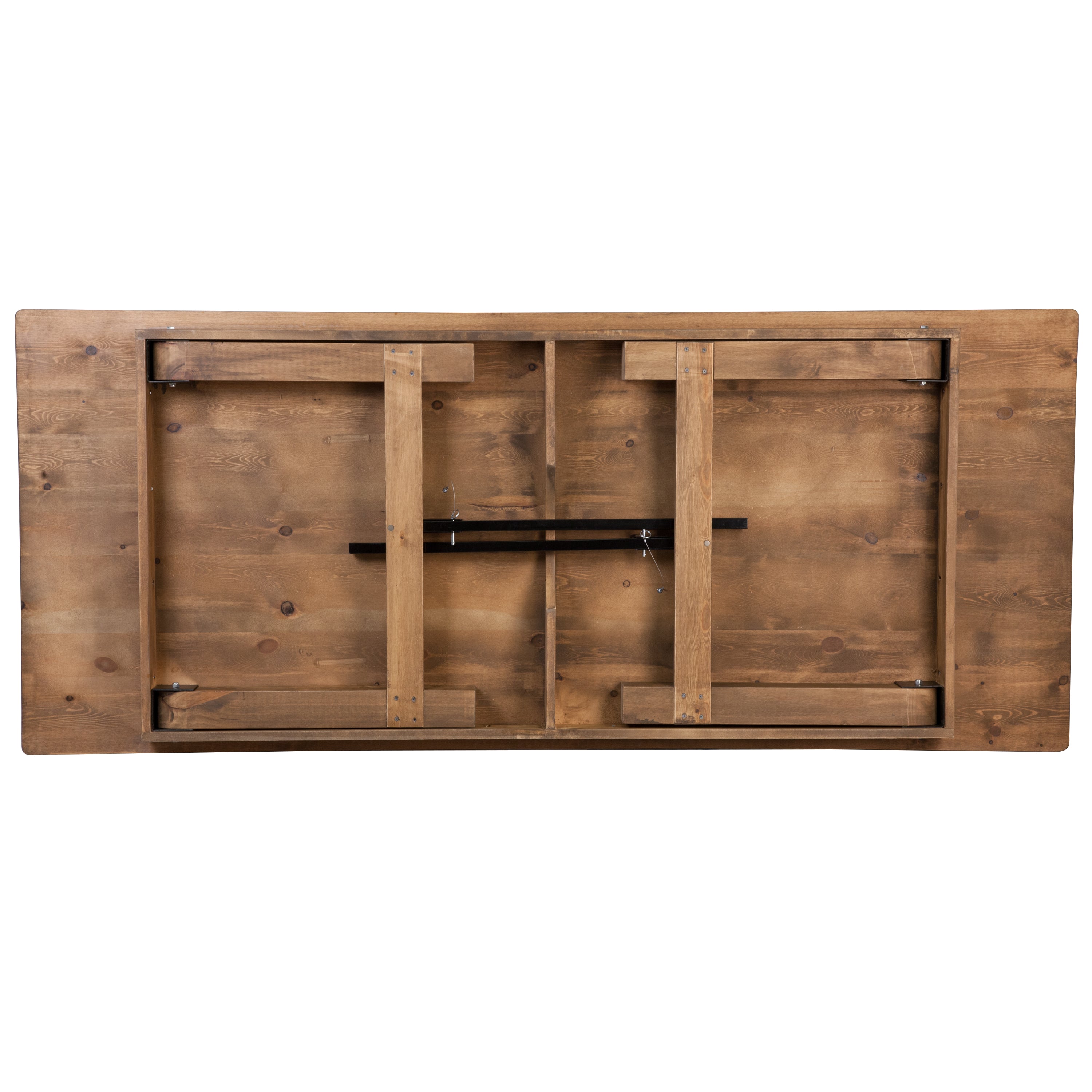 HERCULES Series 8' x 40'' Antique Rustic Folding Farm Table Set with 8 Cross Back Chairs and Cushions