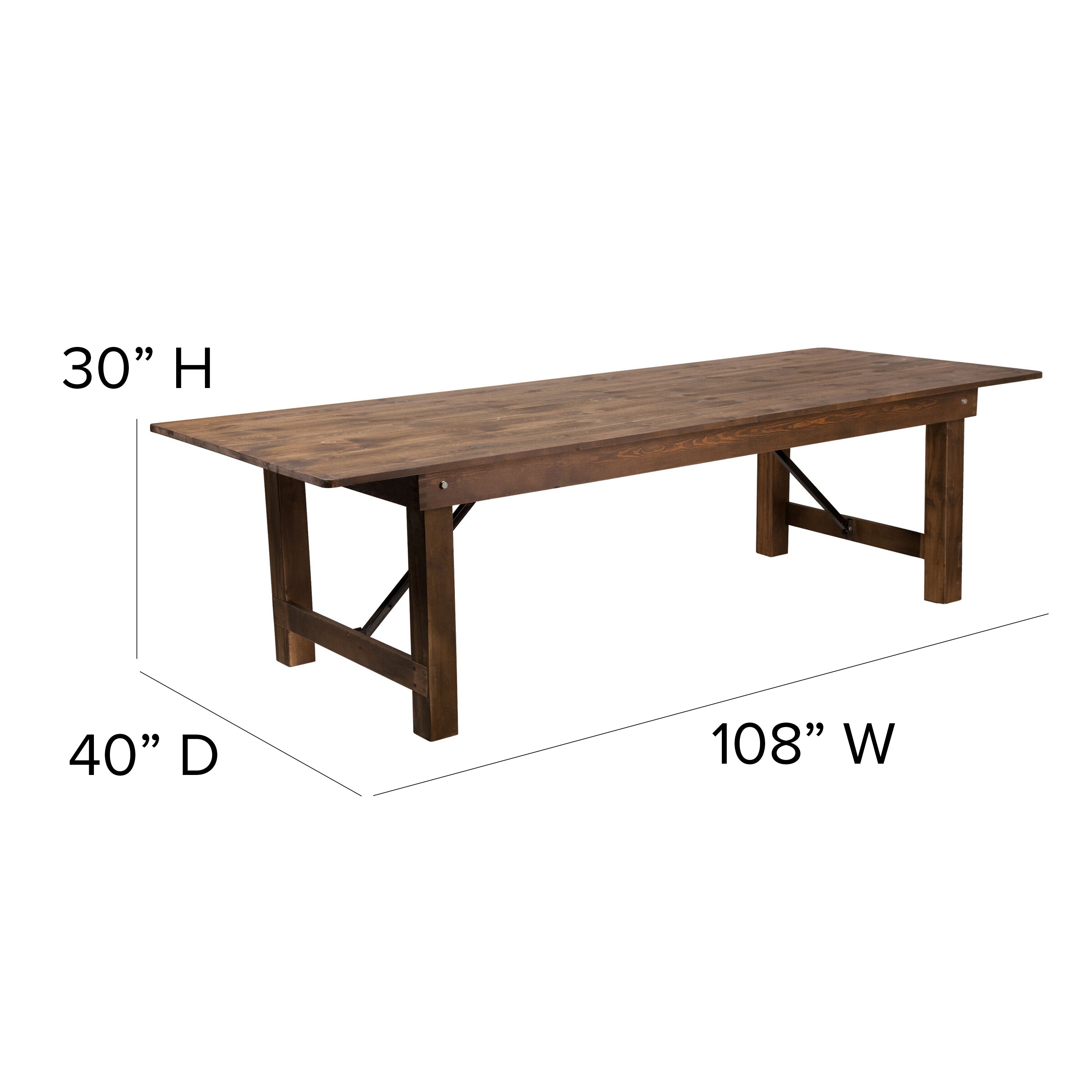HERCULES Series 9' x 40'' Antique Rustic Folding Farm Table Set with 12 Cross Back Chairs and Cushions