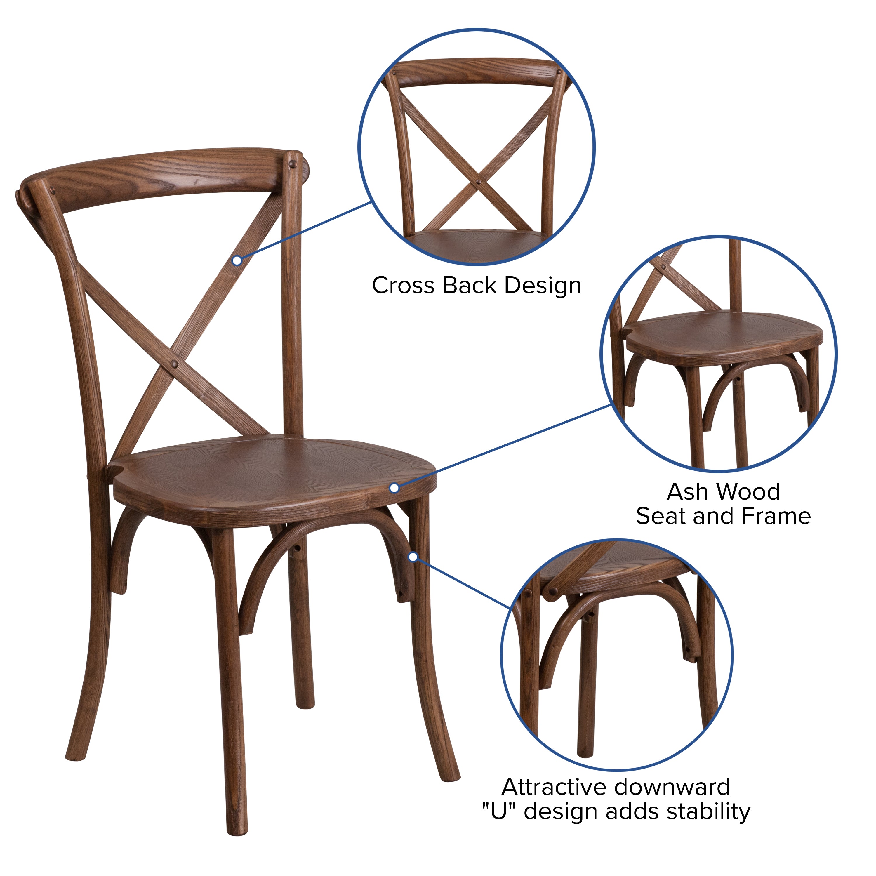 HERCULES 46" x 30" Antique Rustic Farm Table Set with 4 Cross Back Chairs and Cushions