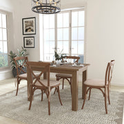 HERCULES 46" x 30" Antique Rustic Farm Table Set with 4 Cross Back Chairs and Cushions