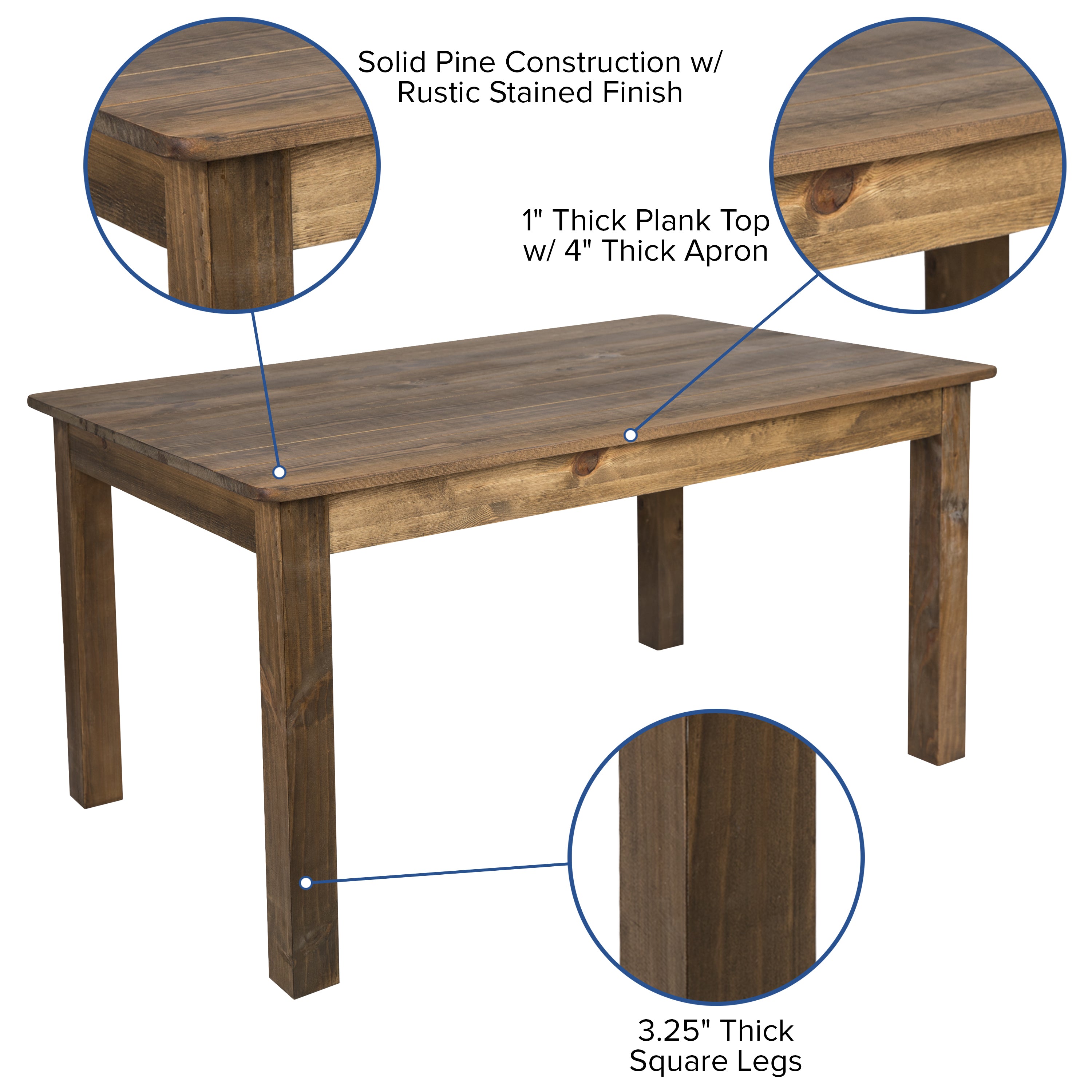 HERCULES 60" x 38" Antique Rustic Farm Table Set with 4 Cross Back Chairs and Cushions