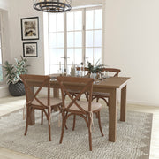 HERCULES 60" x 38" Antique Rustic Farm Table Set with 4 Cross Back Chairs and Cushions