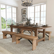 HERCULES Series 8' x 40'' Antique Rustic Folding Farm Table and Four 40.25"L Bench Set