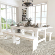 HERCULES Series 8' x 40" Antique Rustic White Folding Farm Table and Four 40.25"L Bench Set