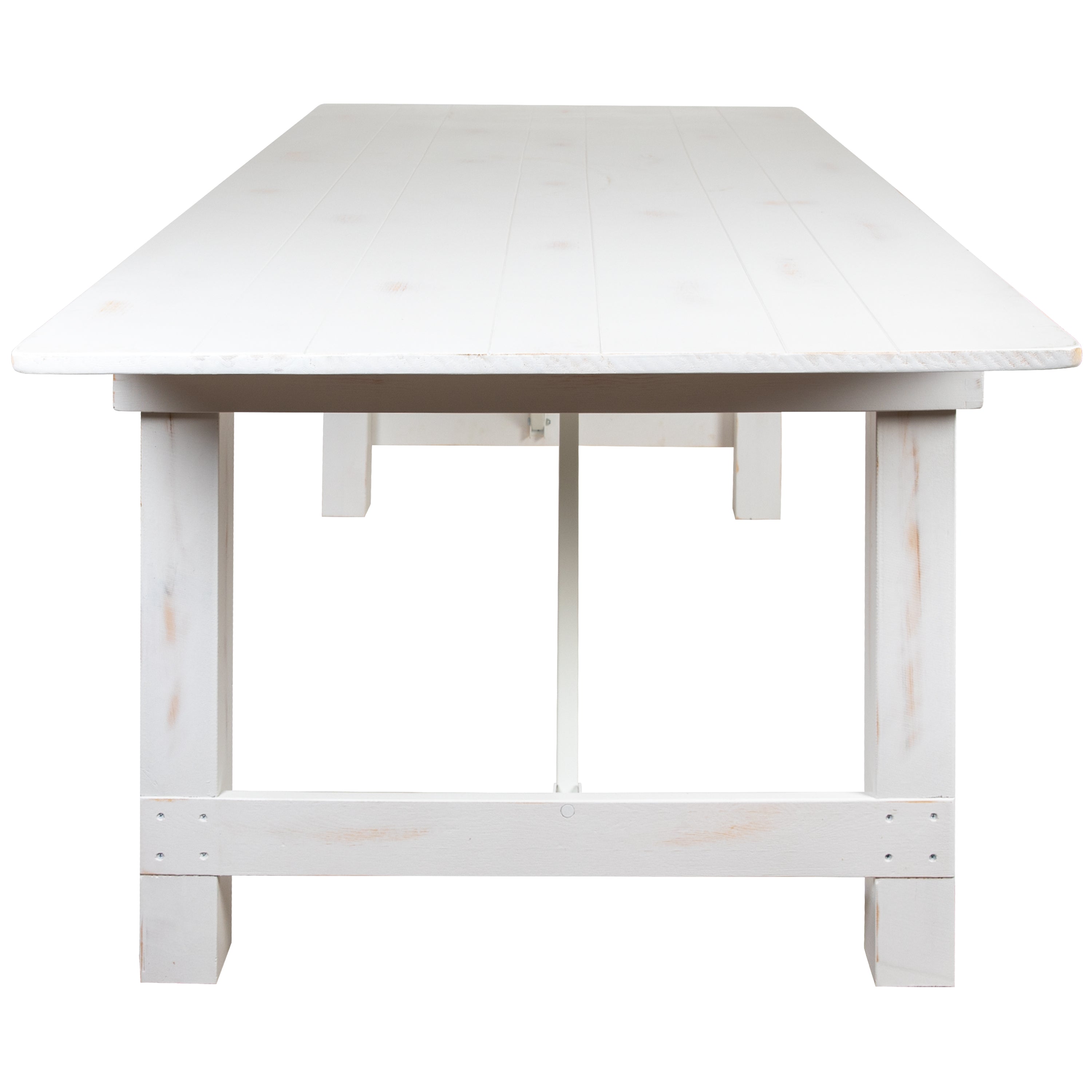 HERCULES Series 8' x 40" Antique Rustic White Folding Farm Table and Six Bench Set