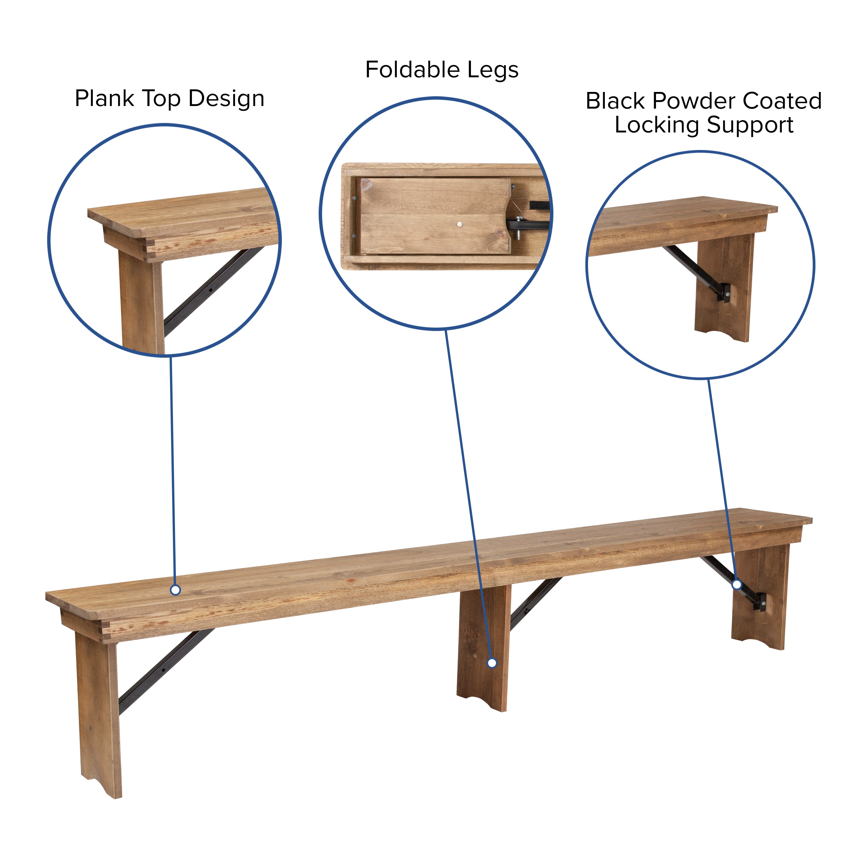 HERCULES Series 8' x 40'' Antique Rustic Folding Farm Table and Four Bench Set
