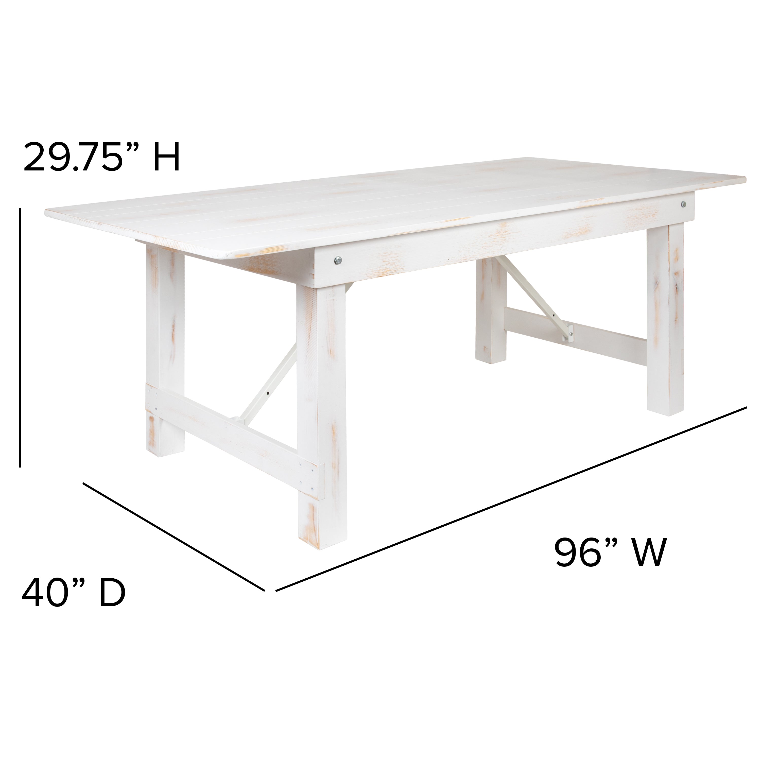 HERCULES Series 8' x 40" Antique Rustic White Folding Farm Table and Four Bench Set