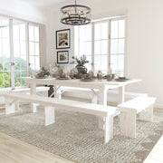 HERCULES Series 8' x 40" Antique Rustic White Folding Farm Table and Four Bench Set