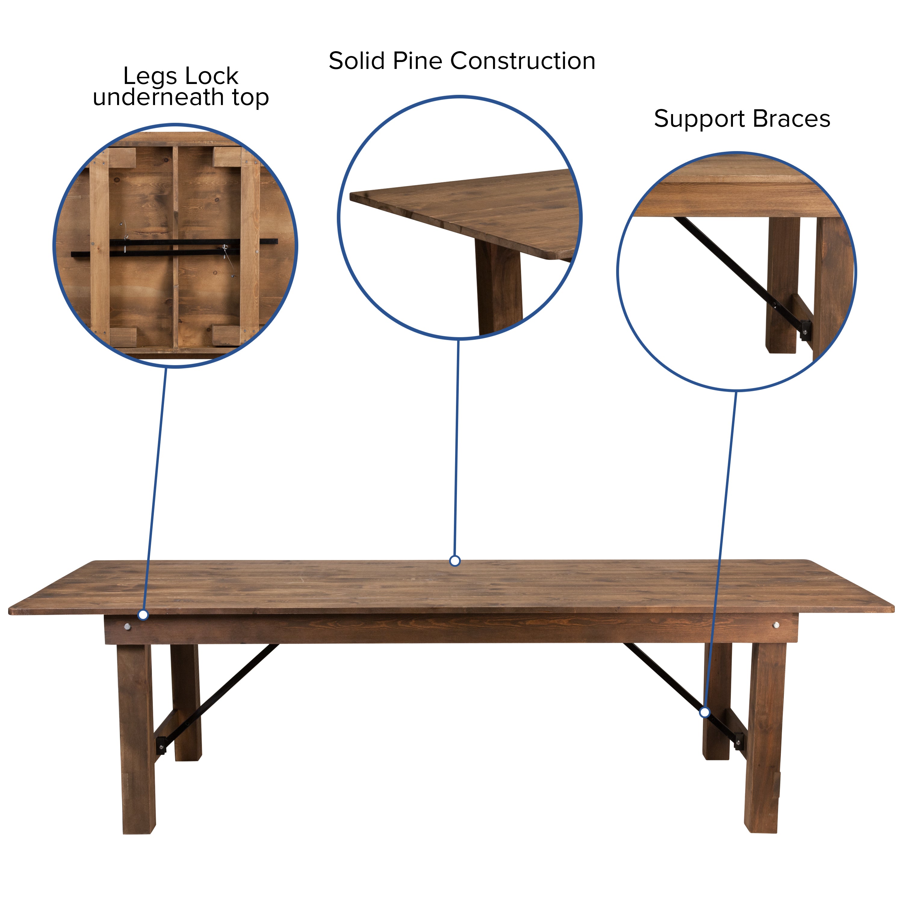 HERCULES Series 9' x 40'' Antique Rustic Folding Farm Table and Two Bench Set