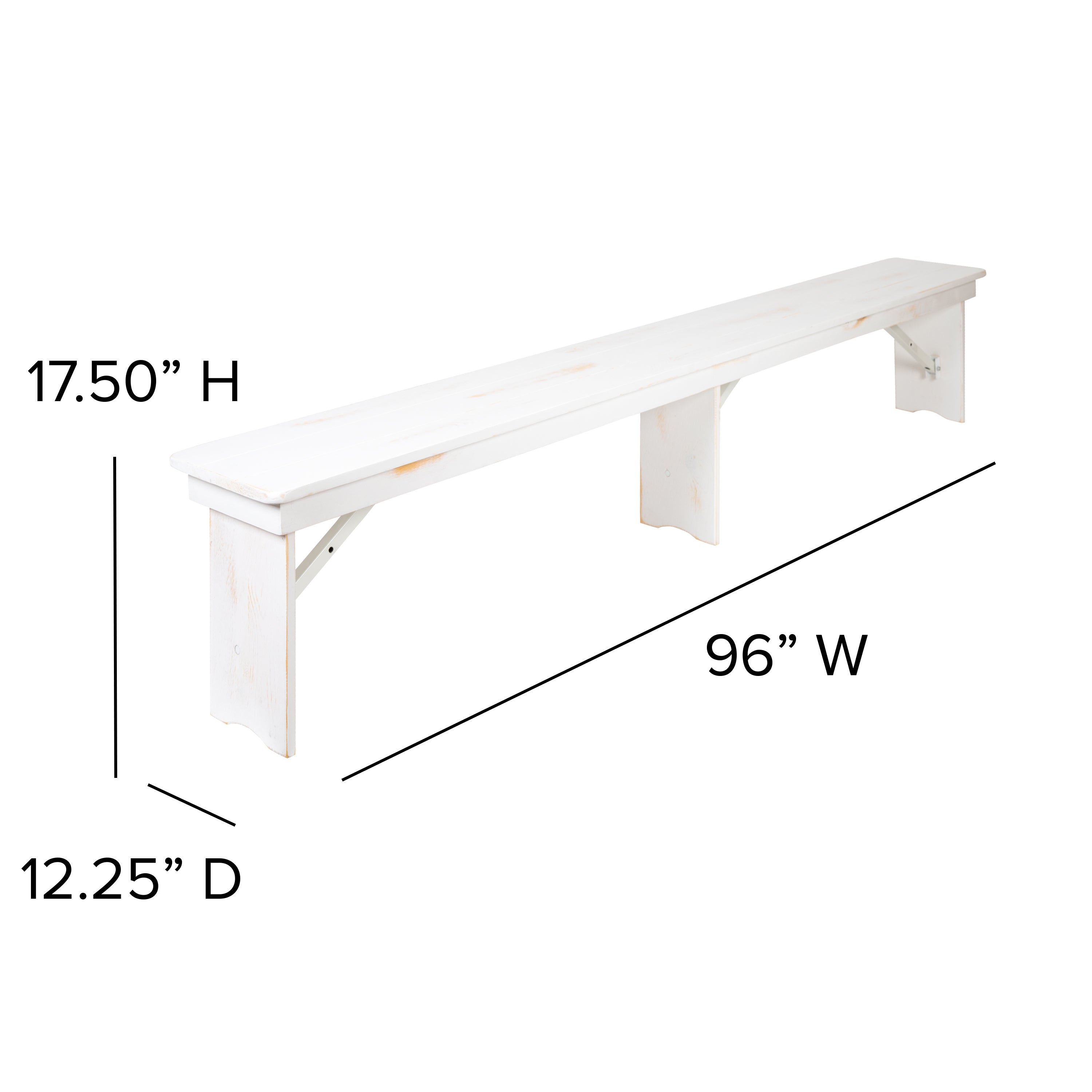 HERCULES Series 9' x 40" Antique Rustic White Folding Farm Table and Two Bench Set
