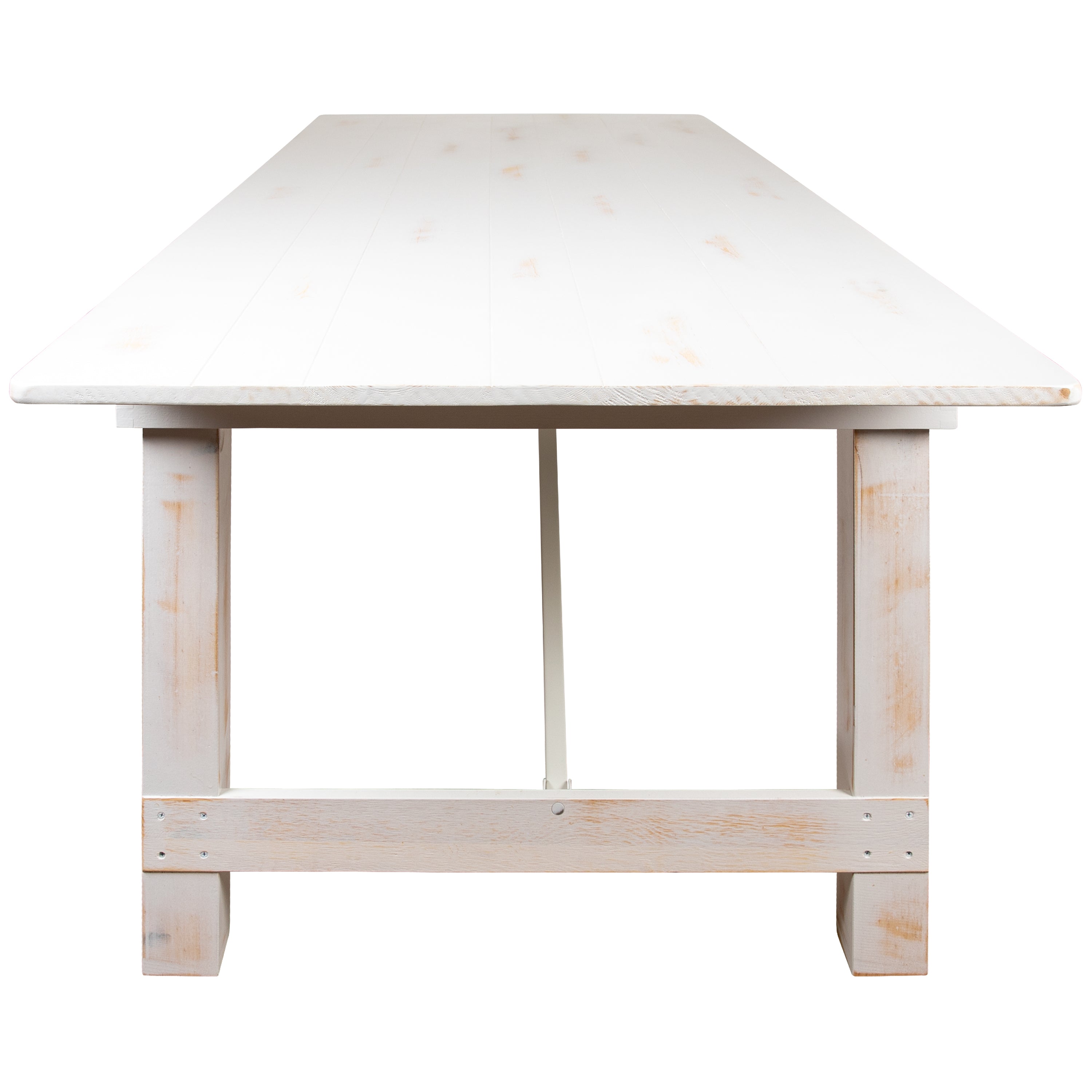 HERCULES Series 9' x 40" Antique Rustic White Folding Farm Table and Two Bench Set
