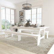HERCULES Series 9' x 40" Antique Rustic White Folding Farm Table and Two Bench Set