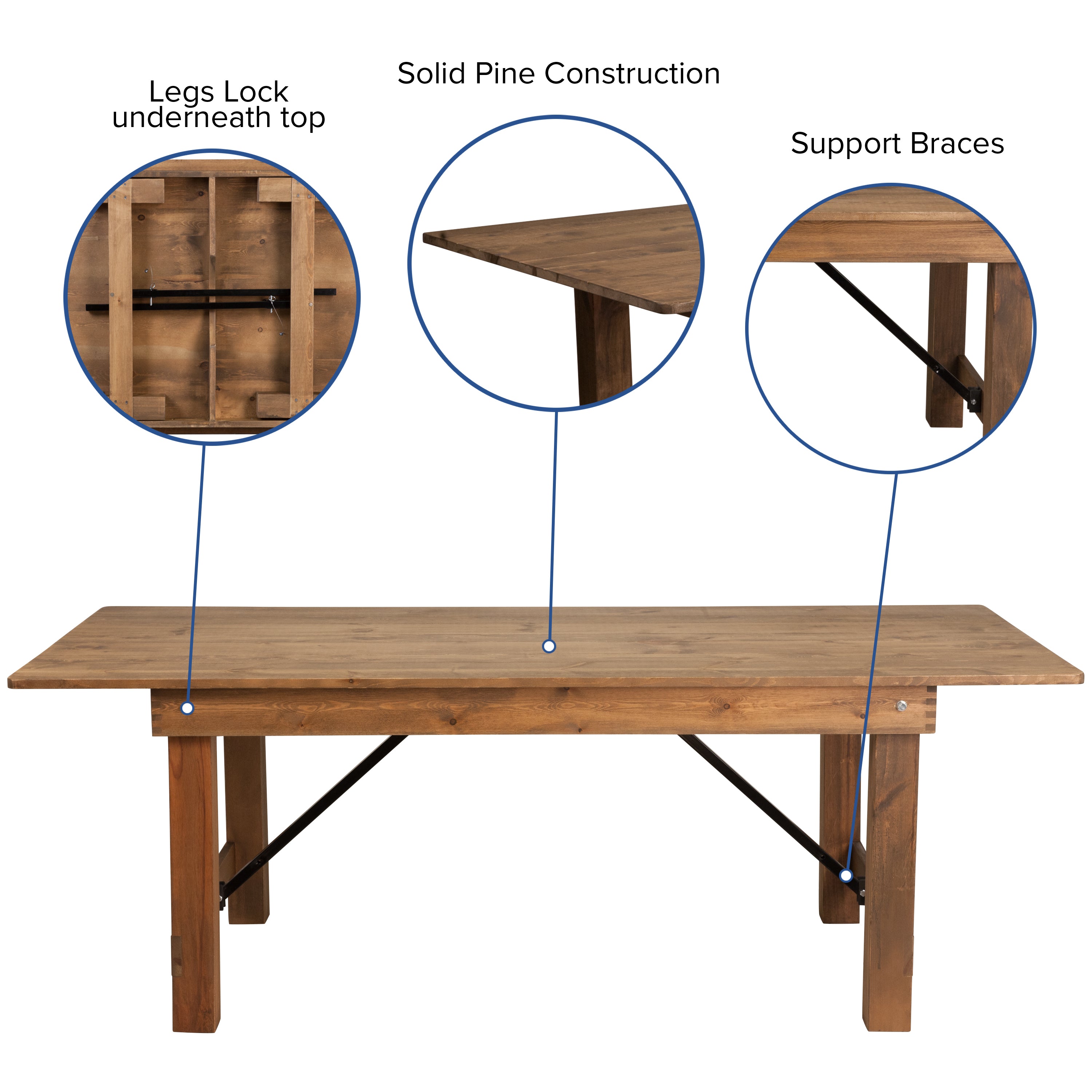 HERCULES Series 7' x 40'' Antique Rustic Folding Farm Table Set with 4 Cross Back Chairs and Cushions