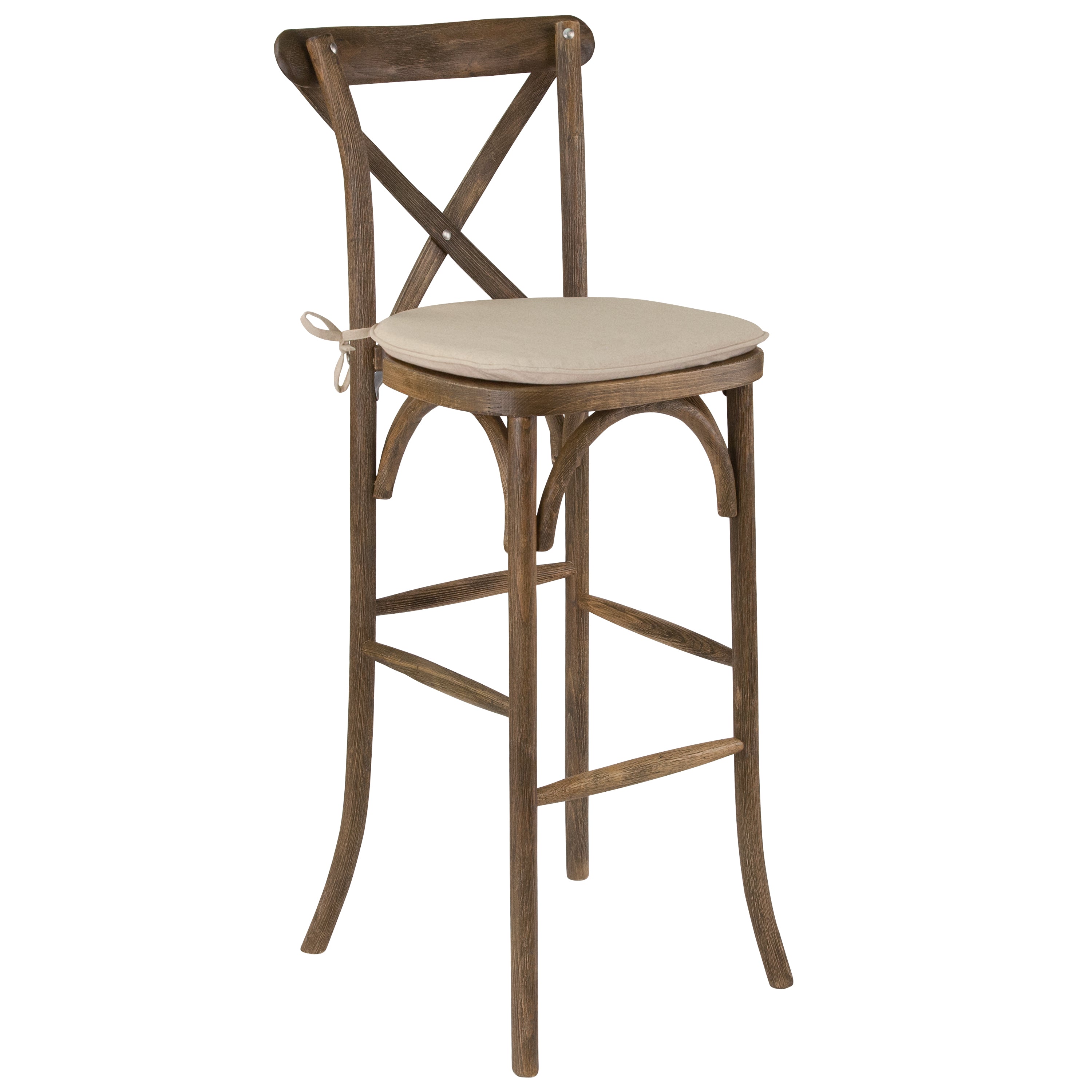 HERCULES Series Dark Antique Wood Cross Back Barstool with Cushion