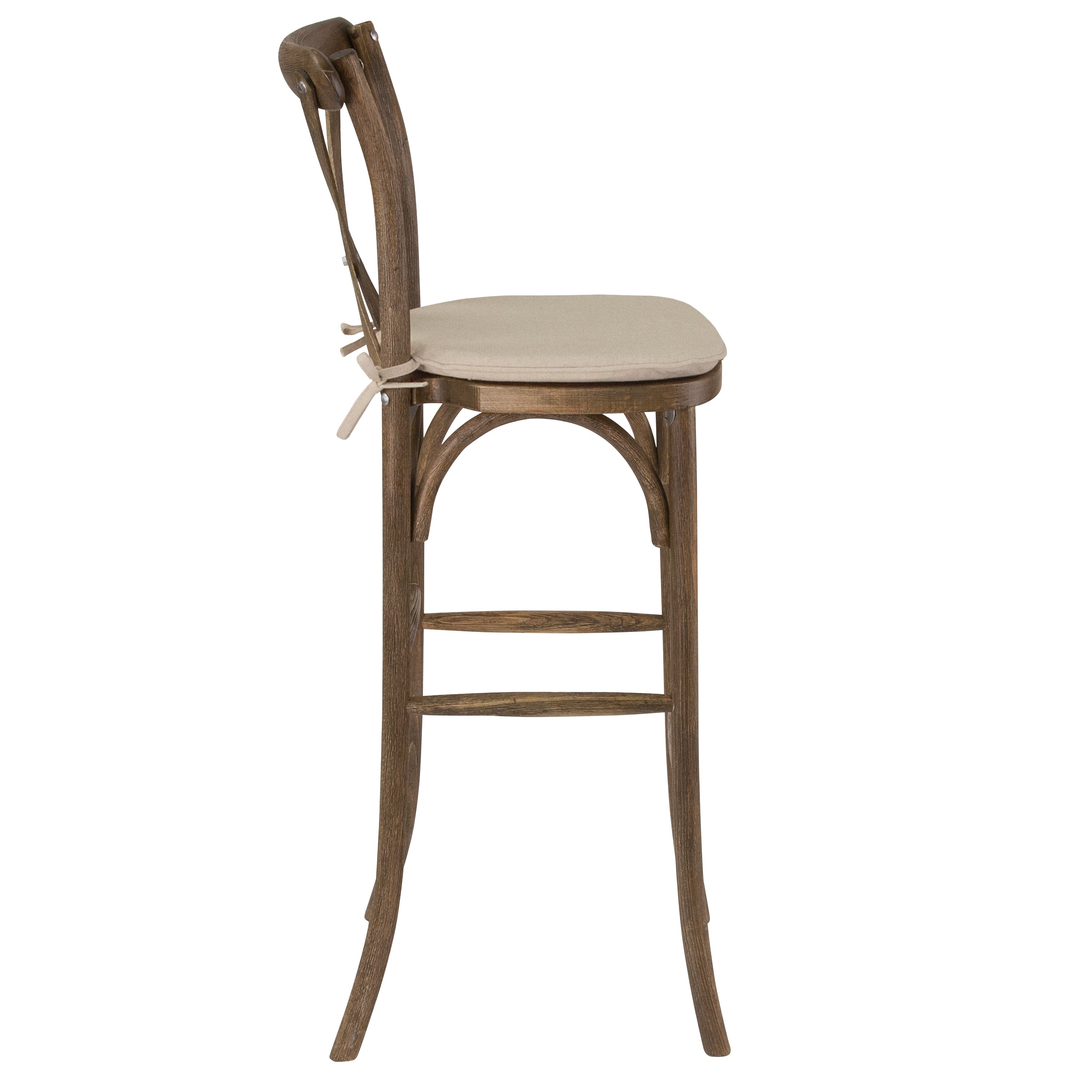 HERCULES Series Dark Antique Wood Cross Back Barstool with Cushion
