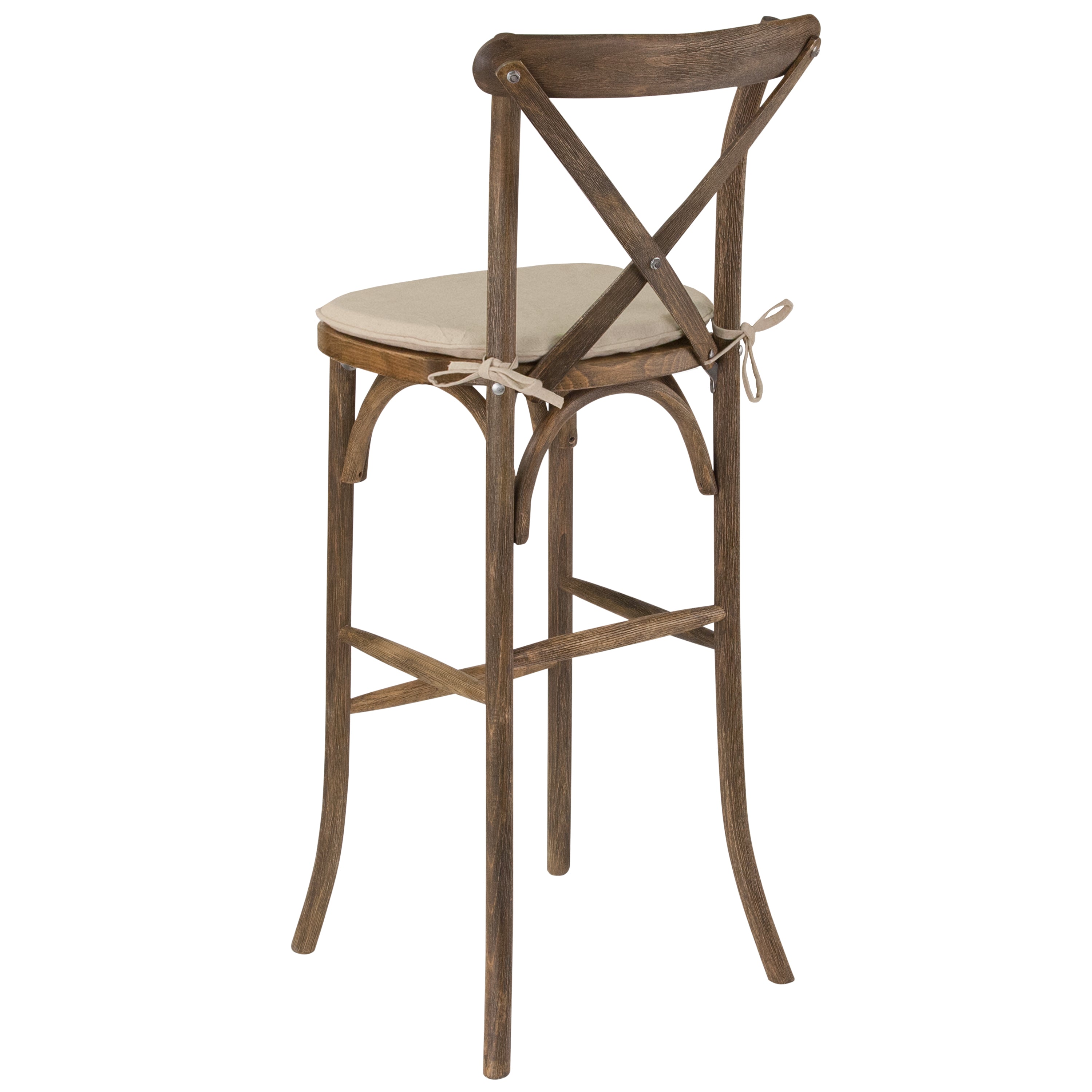 HERCULES Series Dark Antique Wood Cross Back Barstool with Cushion