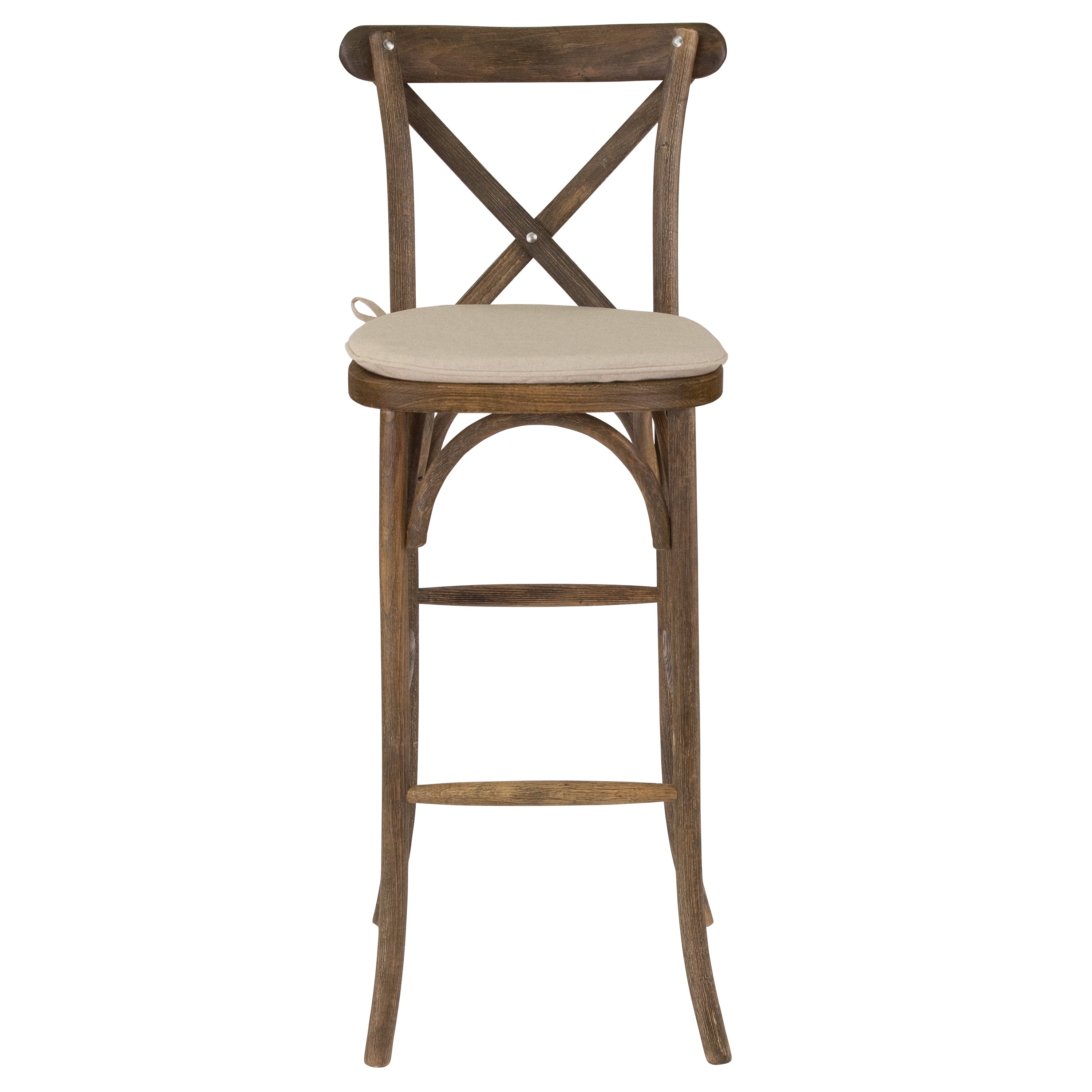 HERCULES Series Dark Antique Wood Cross Back Barstool with Cushion