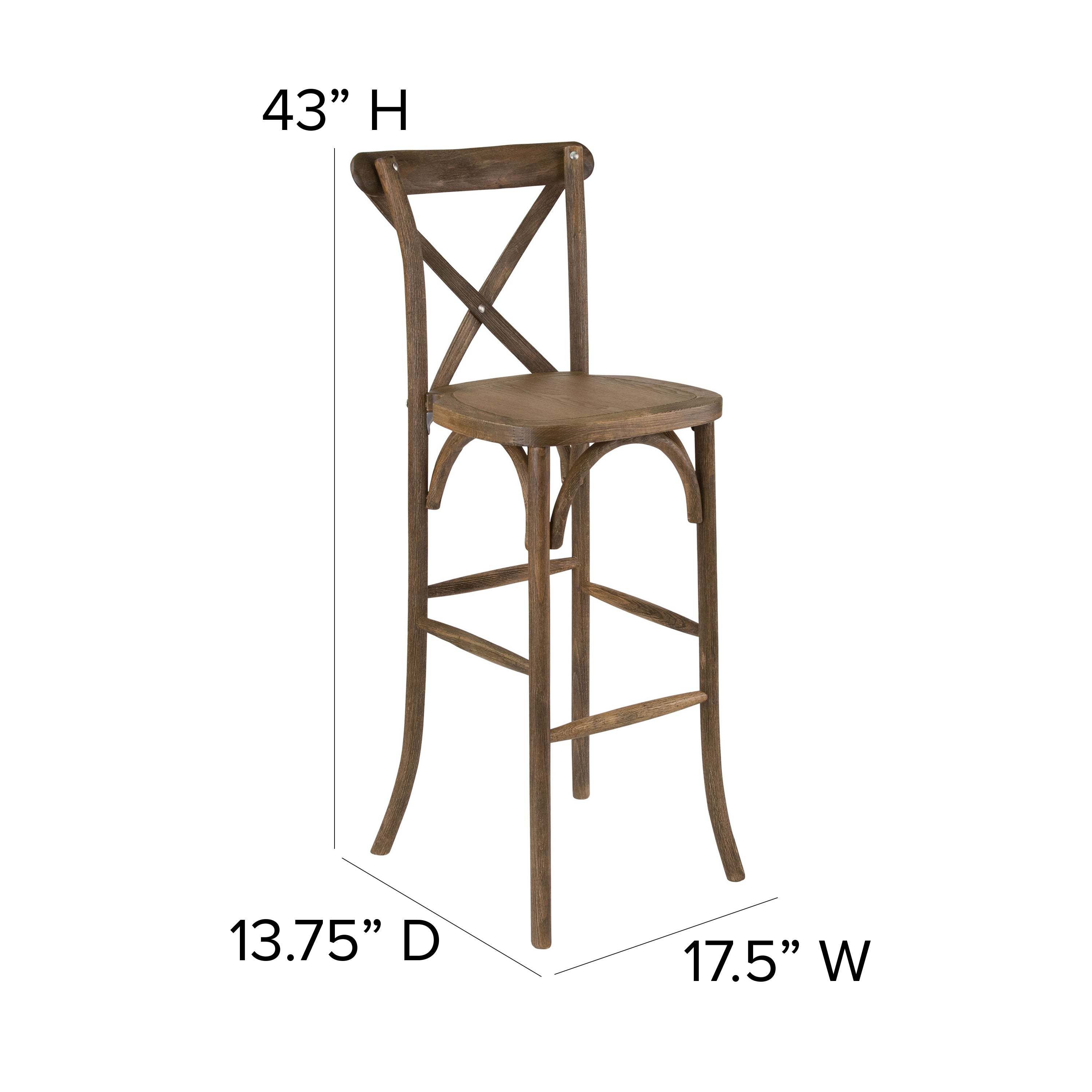 HERCULES Series Dark Antique Wood Cross Back Barstool