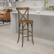 HERCULES Series Dark Antique Wood Cross Back Barstool