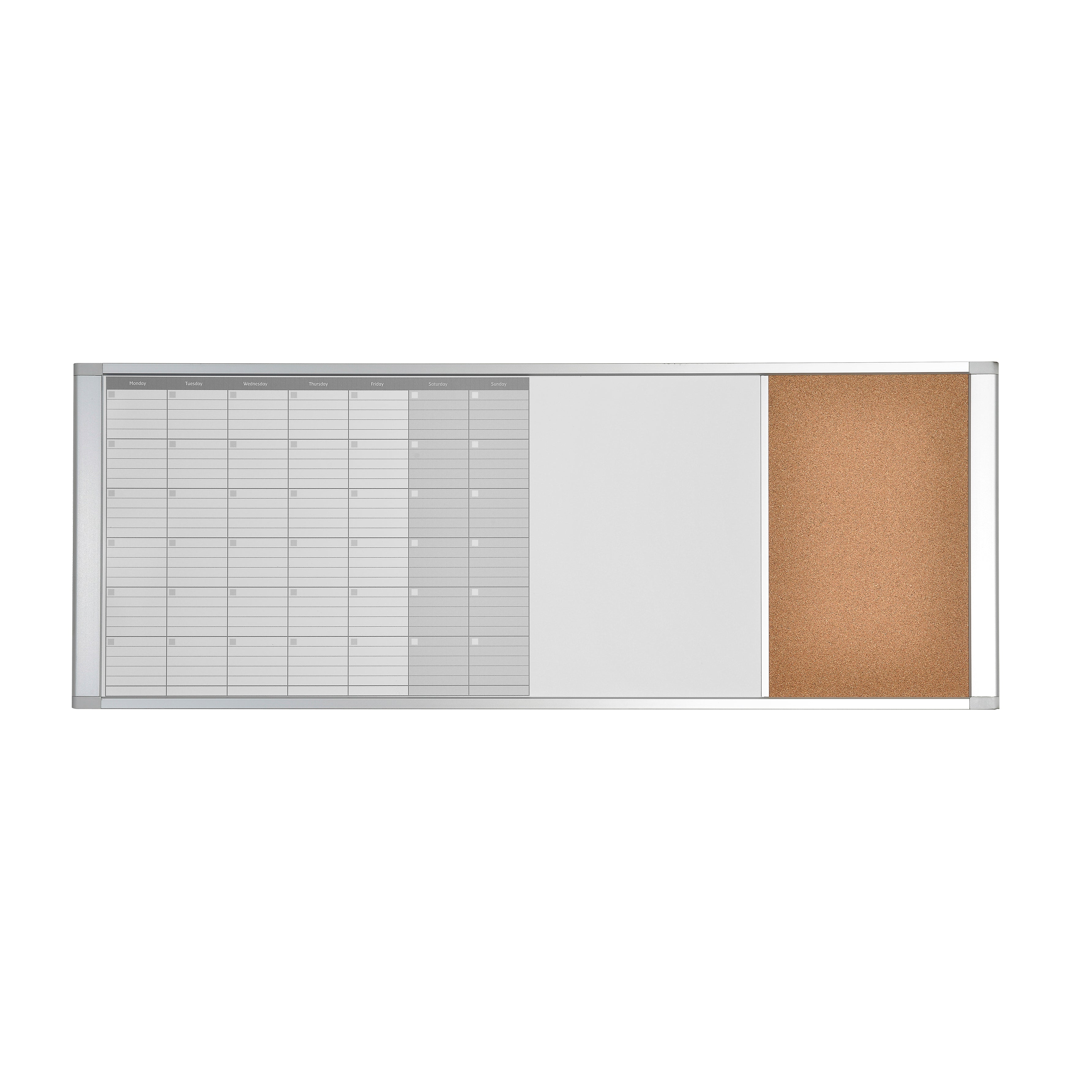 MasterVision Magnetic Gold Ultra Dry Erase/Cork Bulletin Combo Cubicle Calendar Board 48x18" Aluminum Frame
