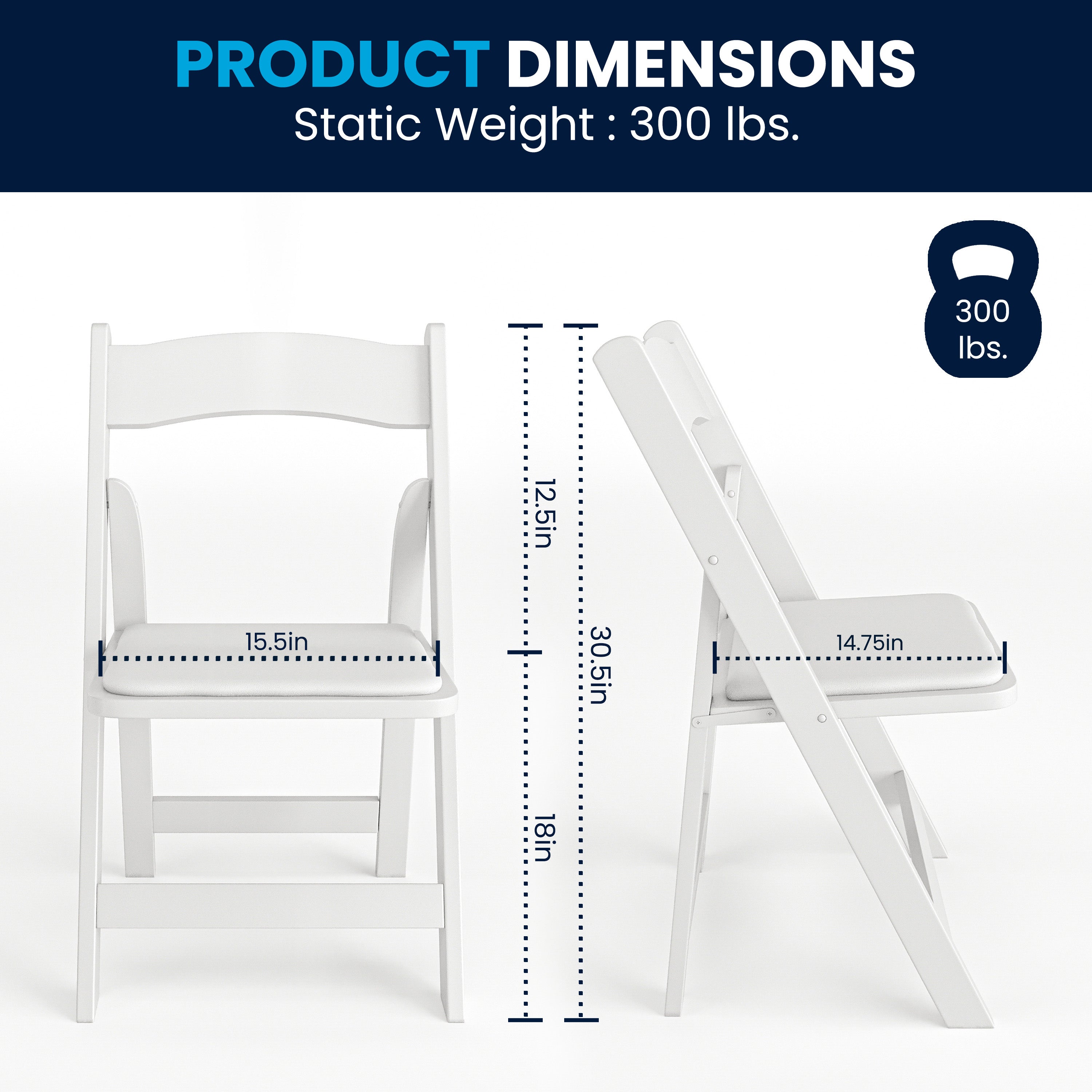 2 Pack HERCULES Series White Wood Folding Chair with Vinyl Padded Seat