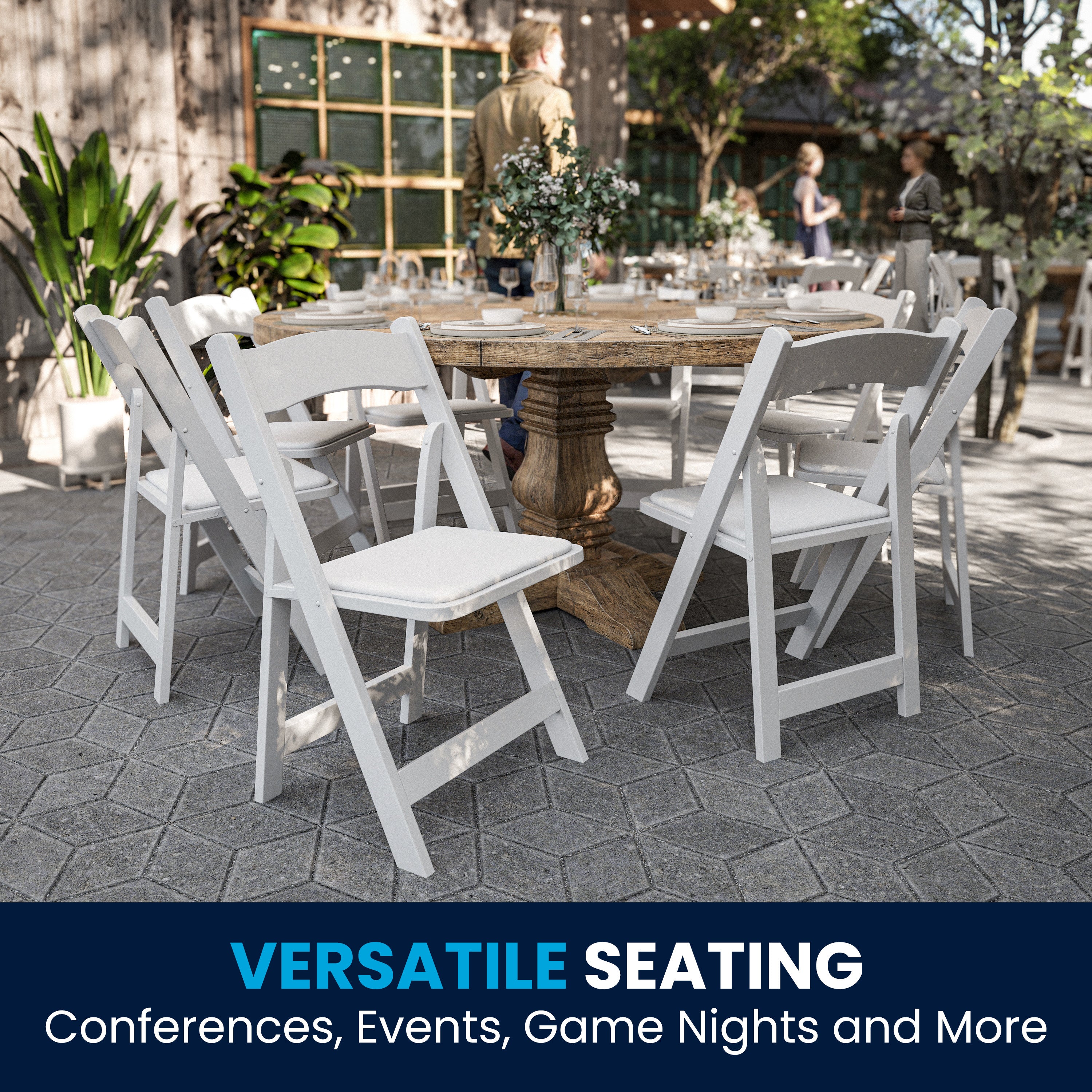 2 Pack HERCULES Series White Wood Folding Chair with Vinyl Padded Seat