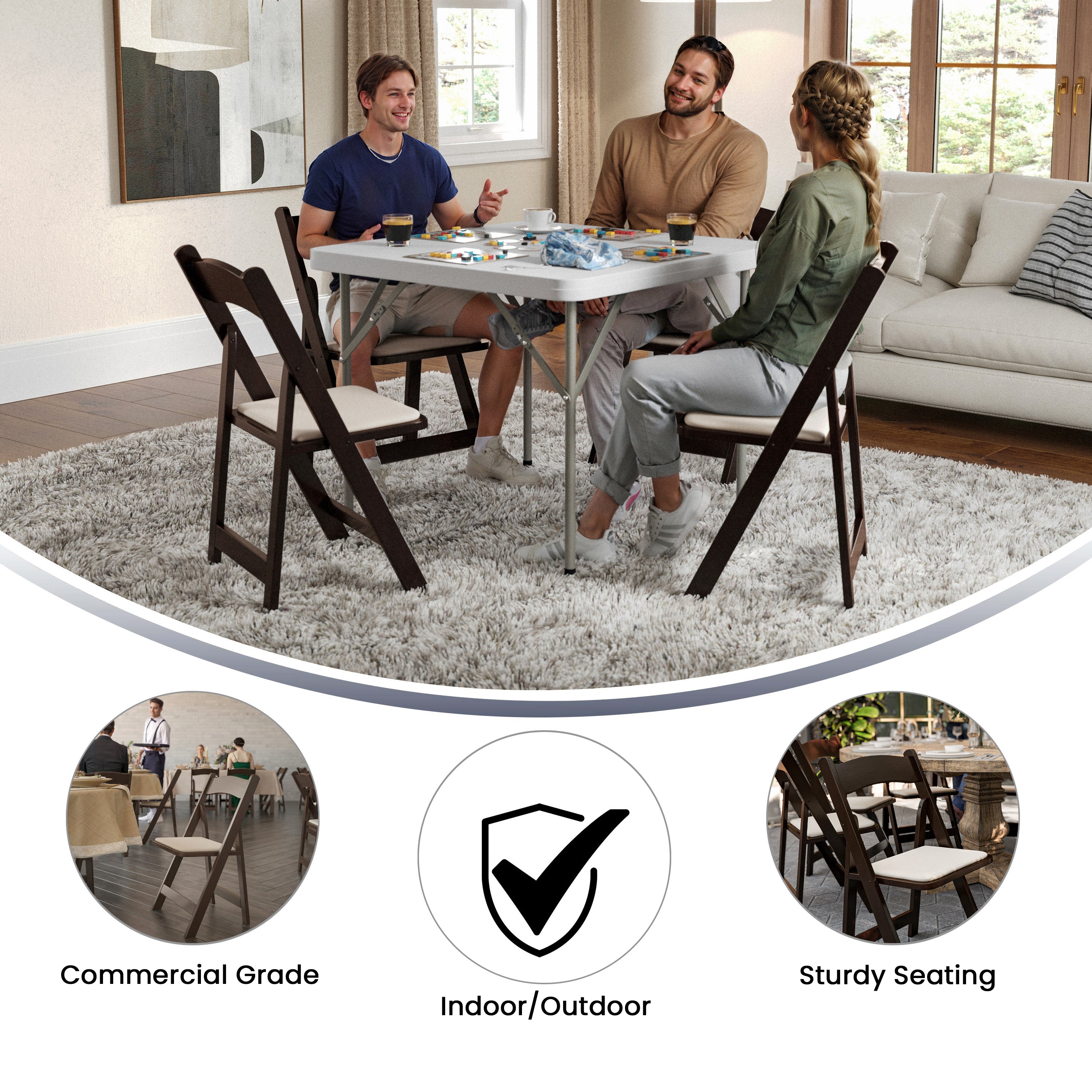 2 Pack HERCULES Series Fruitwood Wood Folding Chair with Vinyl Padded Seat