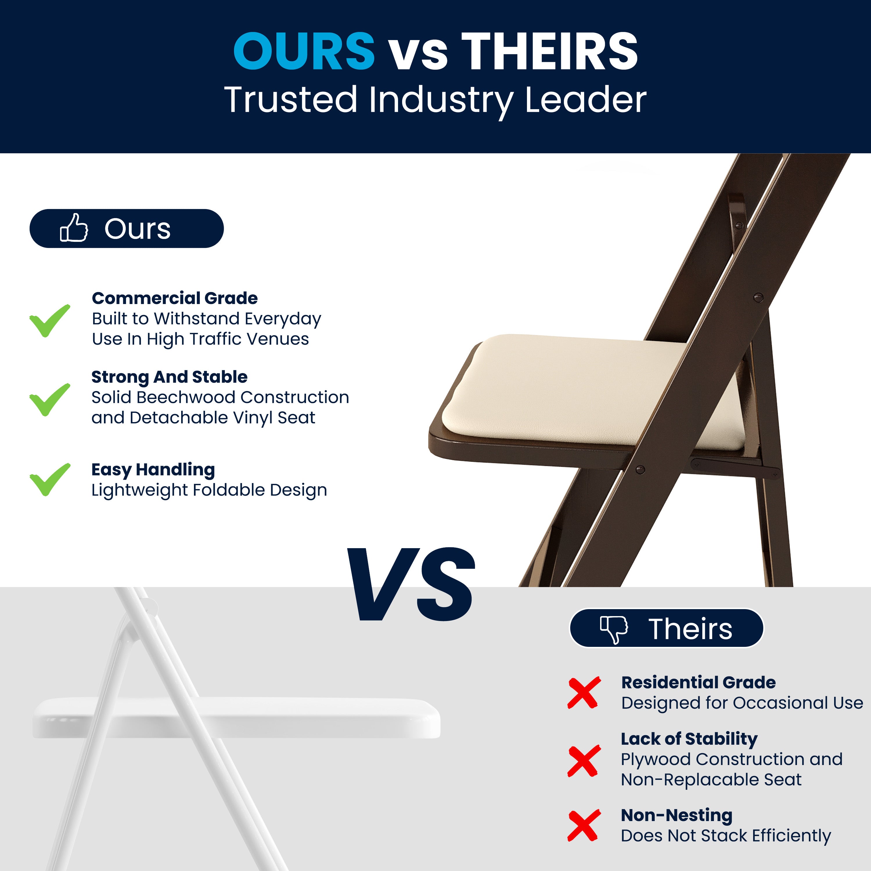 2 Pack HERCULES Series Fruitwood Wood Folding Chair with Vinyl Padded Seat