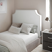 Adeline Contoured Twin Headboard with 2 Power Outlets, 1 USB and 1 USB Type-C Port with Studded LeatherSoft Upholstery and Dual Hanging Options, White