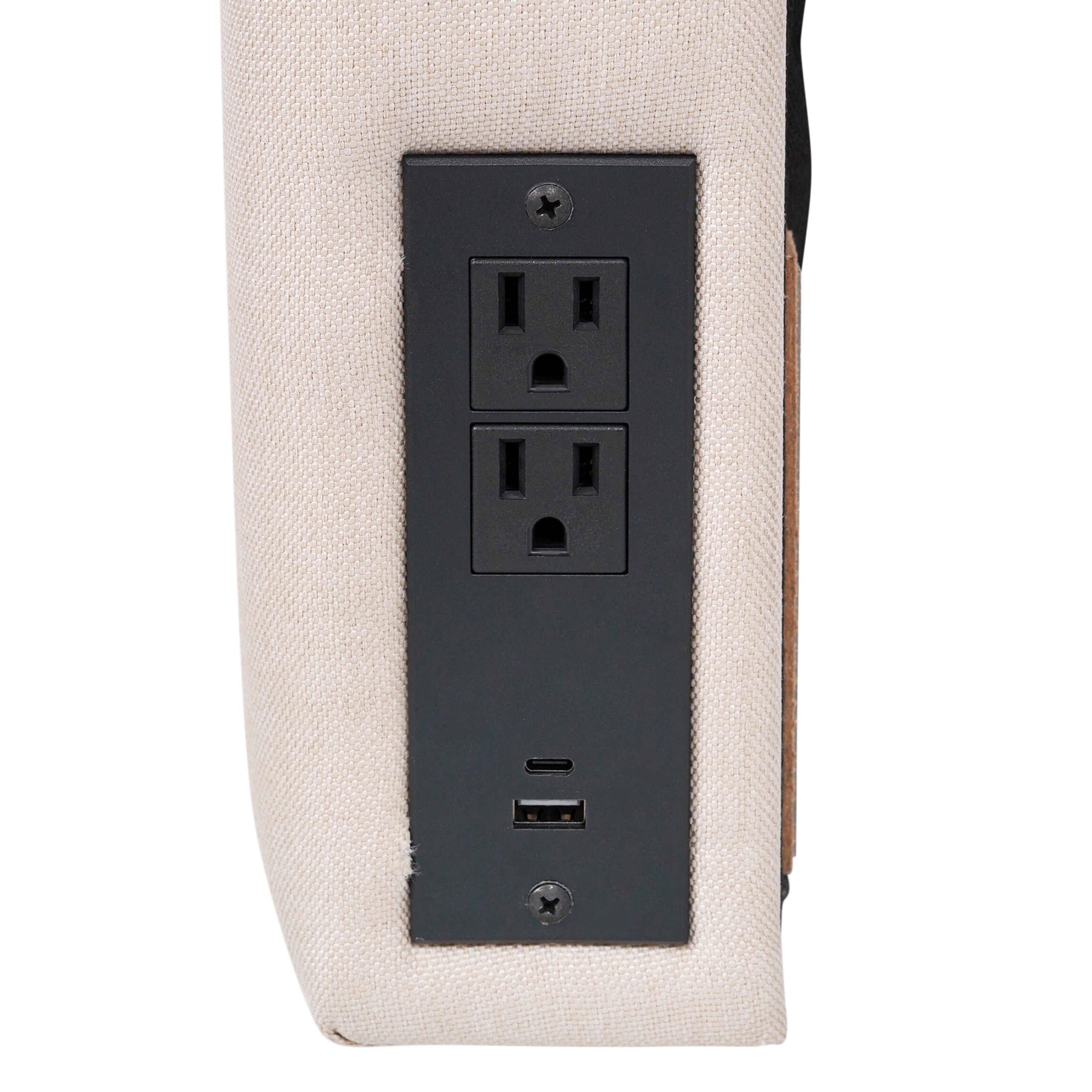 Hugo Twin Headboard with 2 Power Outlets, 1 USB and 1 USB Type-C Port with Faux Linen Upholstery and Dual Hanging Options in Beige