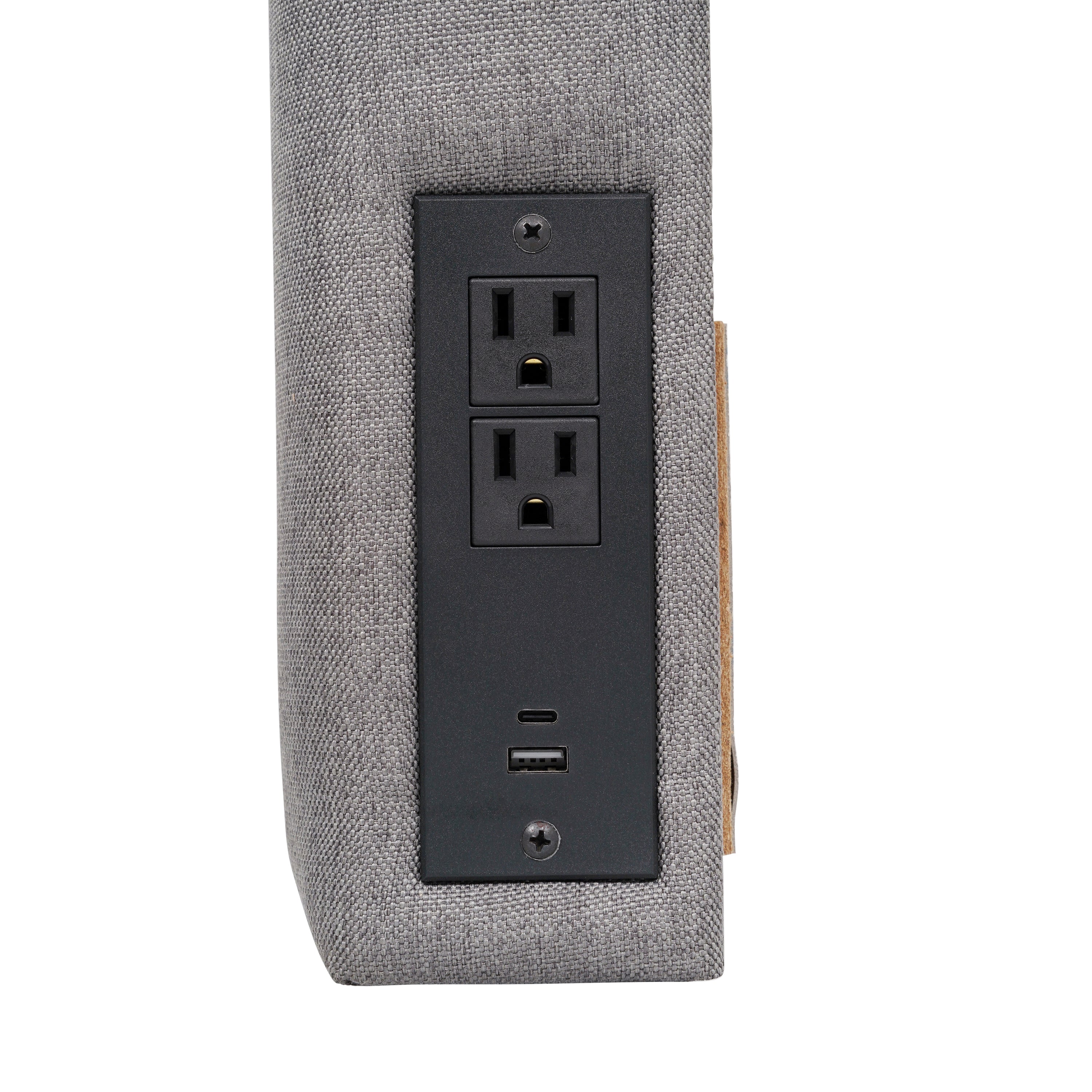 Hugo Twin Headboard with 2 Power Outlets, 1 USB and 1 USB Type-C Port with Faux Linen Upholstery and Dual Hanging Options in Gray