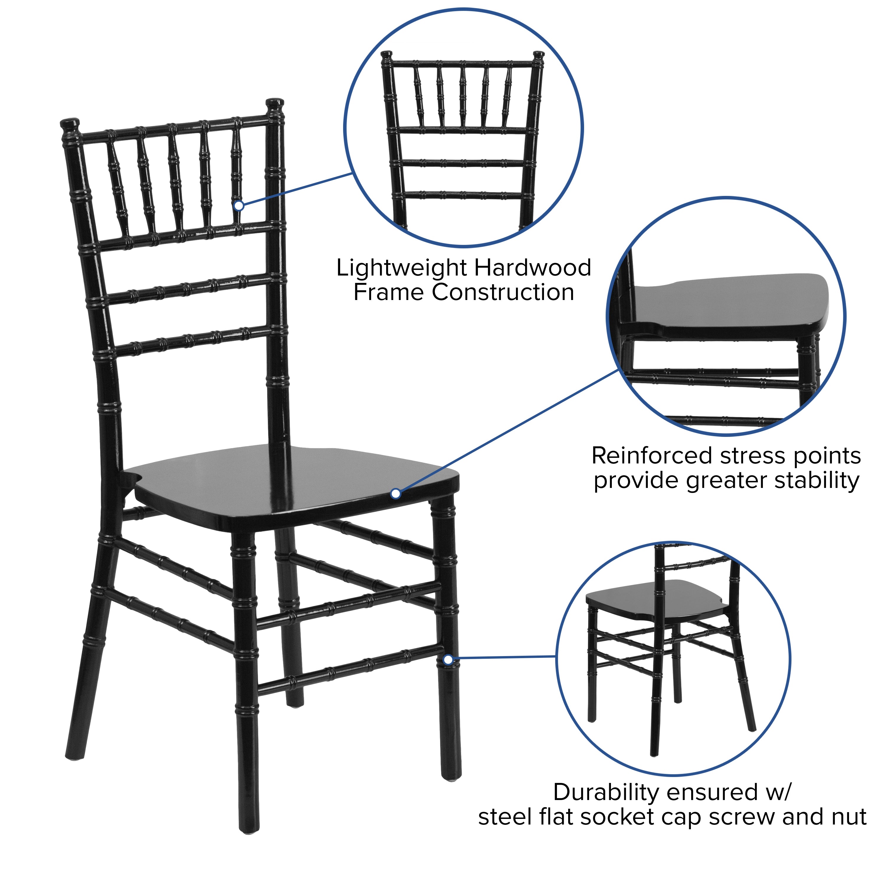 HERCULES Series Black Wood Chiavari Chair