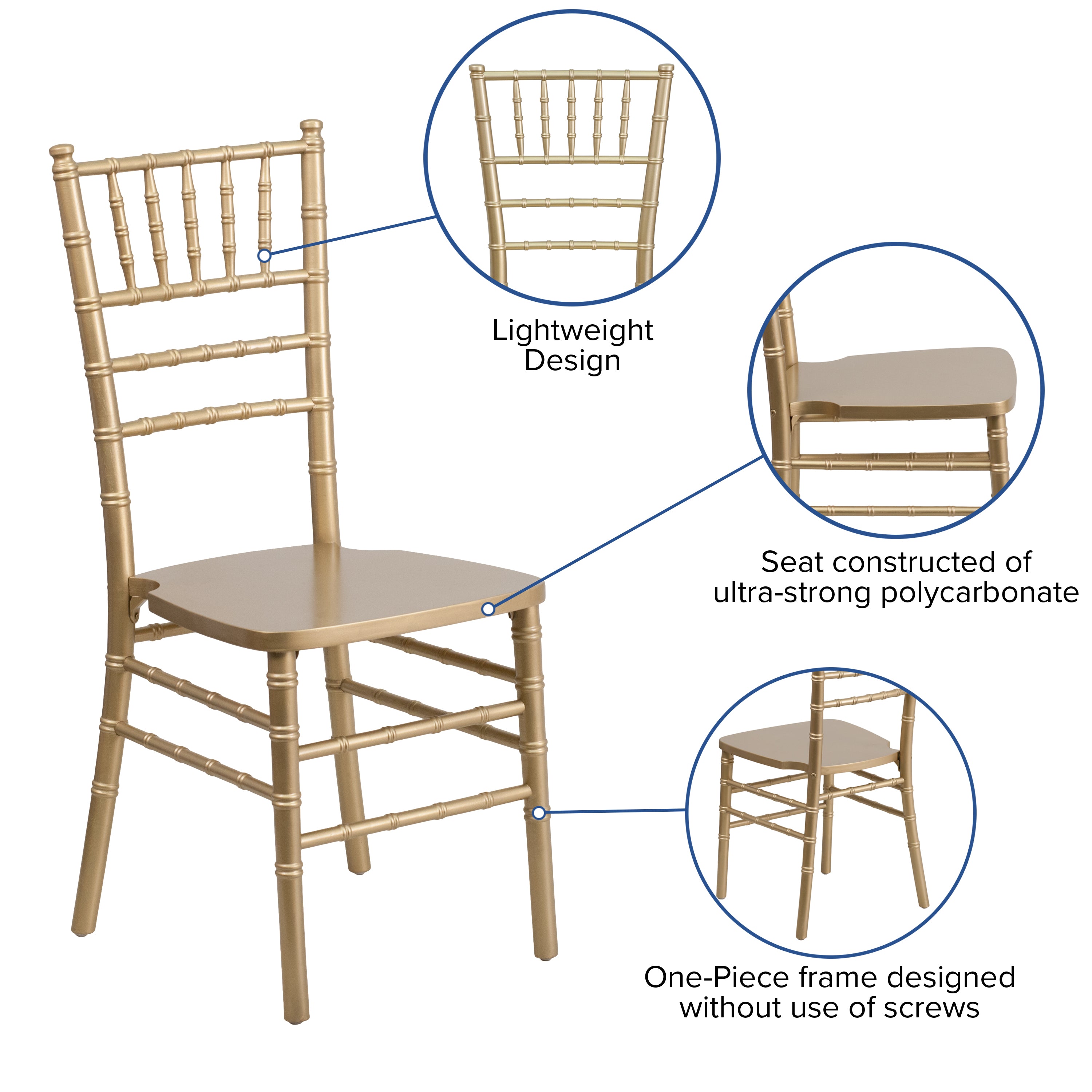 HERCULES Series Gold Wood Chiavari Chair