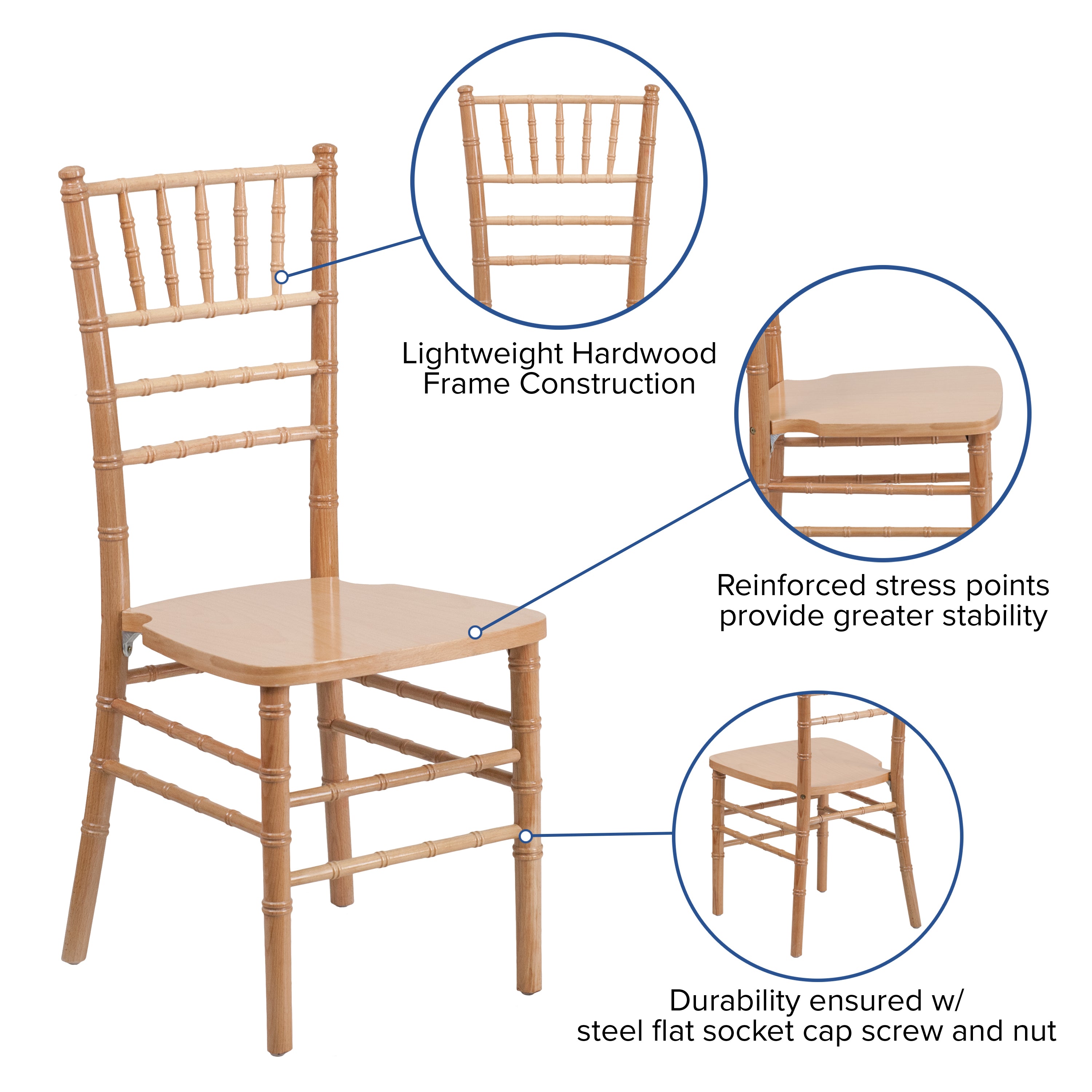 HERCULES Series Natural Wood Chiavari Chair