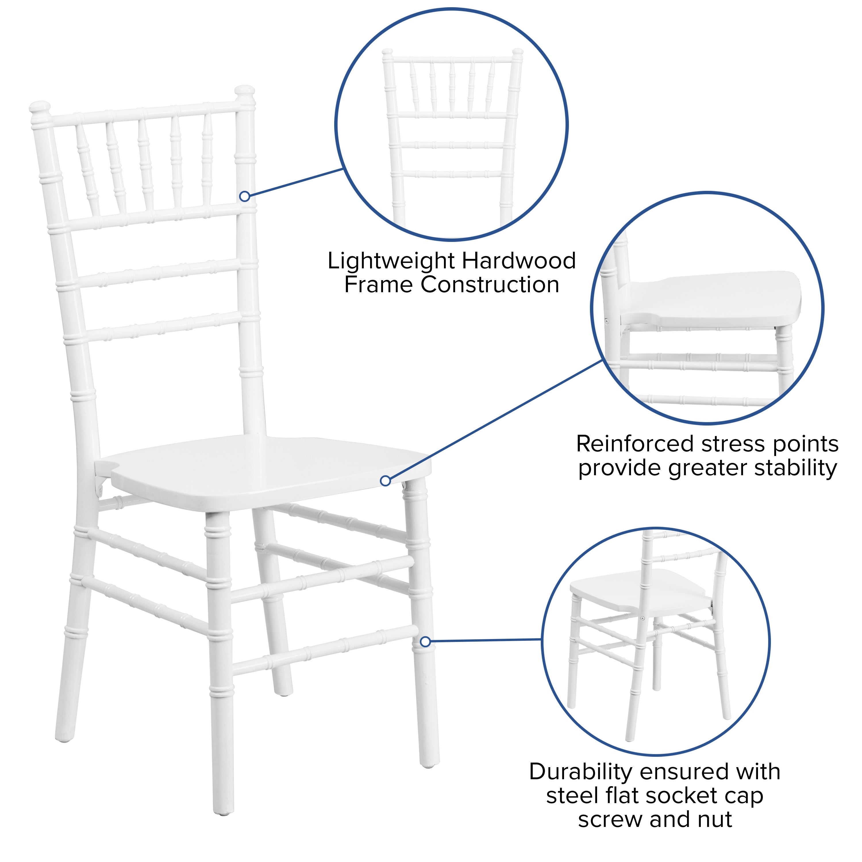 HERCULES Series White Wood Chiavari Chair