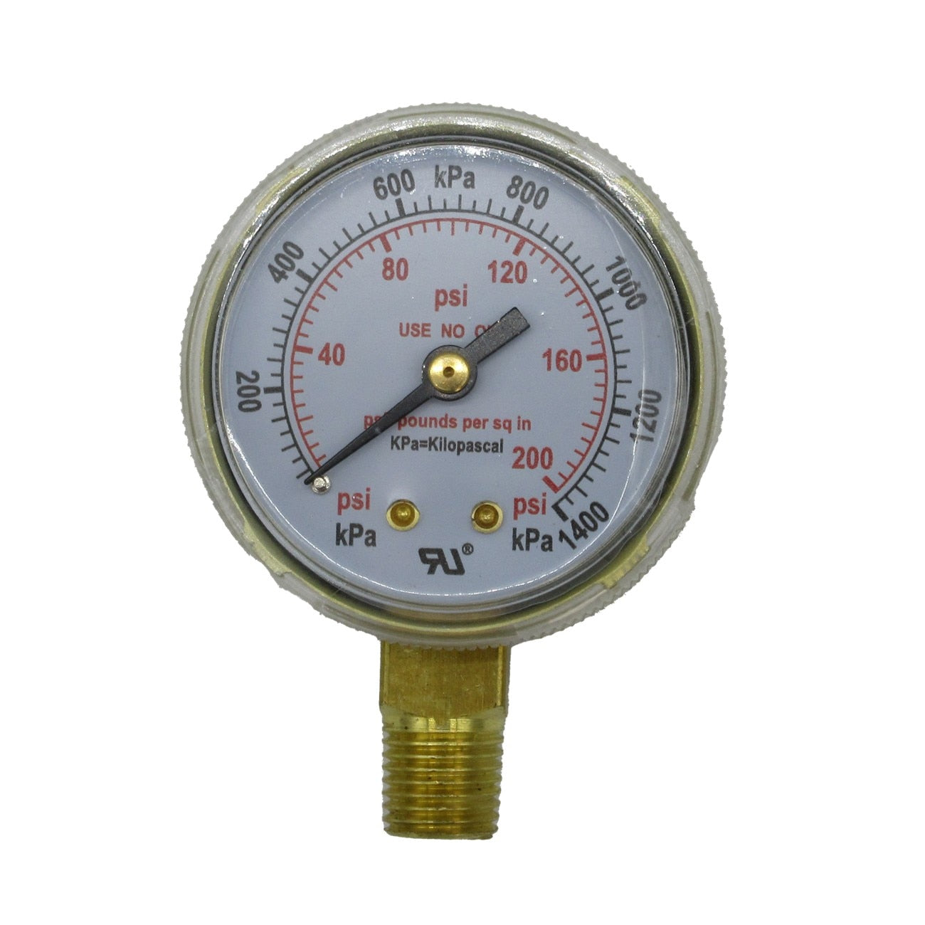 Gauge, 2", Brass, 200PSI/kPa, UL, Poly Lens, BTM Mount