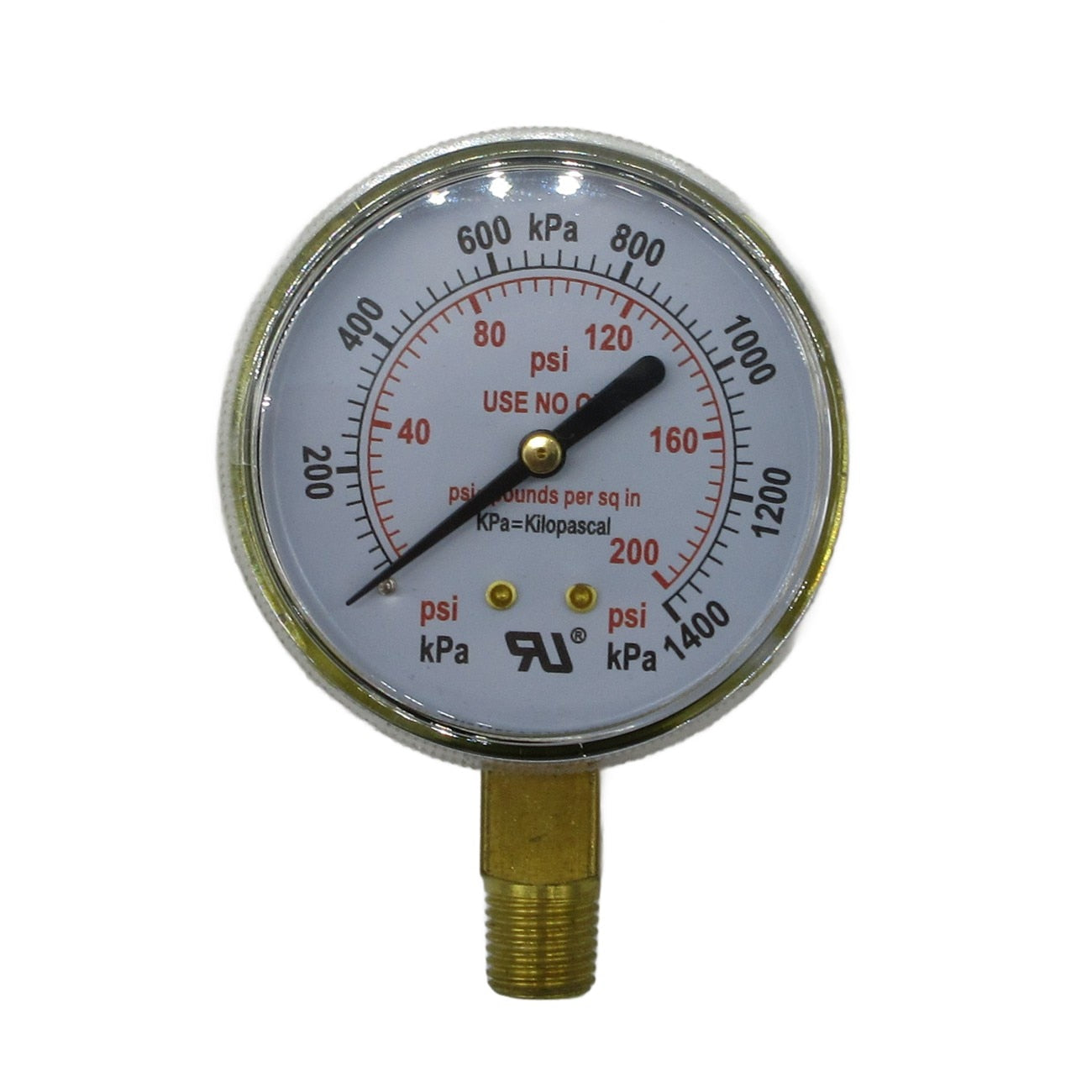 Gauge, 2.5", Brass, 200PSI/kPa, UL, Poly Lens, BTM Mount