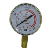 Gauge, 2.5", Brass, 30PSI/kPa Red Line, UL, Poly Lens, BTM Mount