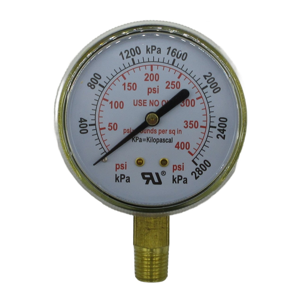 Gauge, 2.5", Brass, 400 PSI/kPa Red Line, UL, Poly Lens, BTM Mount