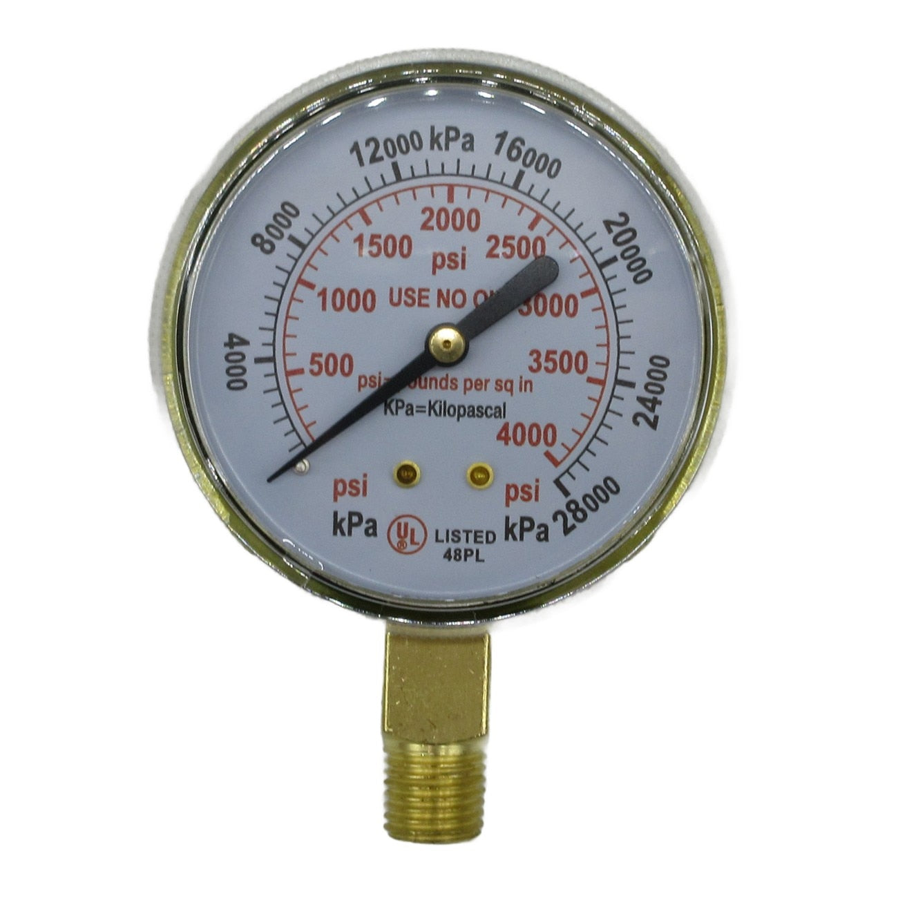 Gauge, 2.5", Brass, 4000 PSI/kPa Red Line, UL, Poly Lens, BTM Mount