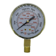Gauge, 2.5", Brass, 4000 PSI/kPa Red Line, UL, Poly Lens, BTM Mount