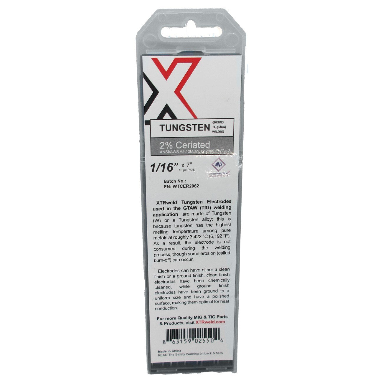 Tungsten 2% Ceriated (Gray) 1/8 x 7" 10pc Pack EWCe-2