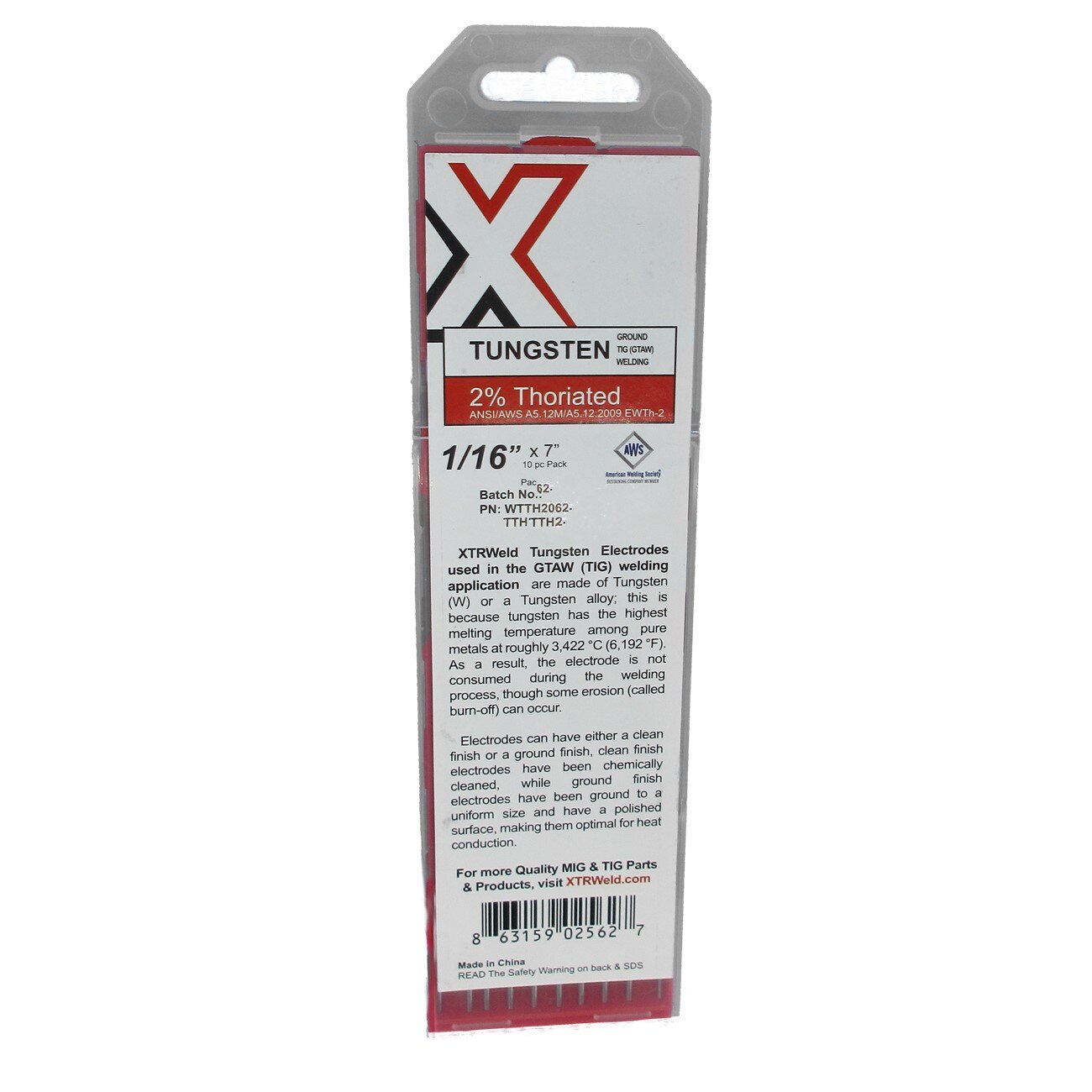 Tungsten 2% Thoriated (Red) 1/8 x 7" 10pc Pack EWTh-2
