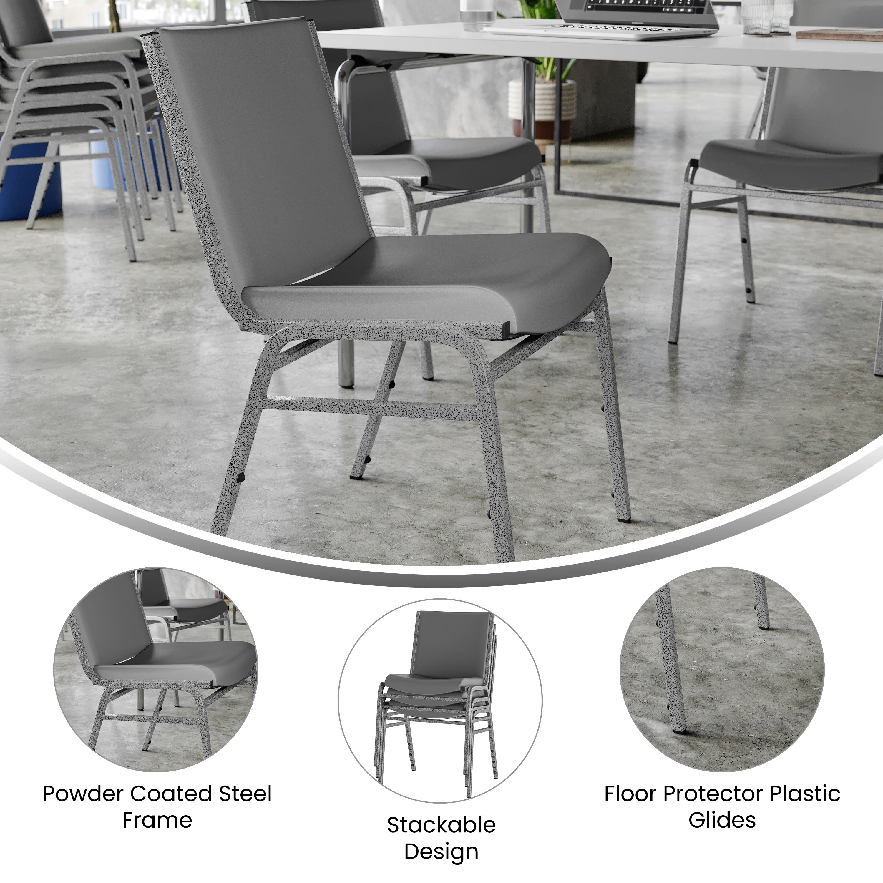HERCULES Heavy Duty Gray Vinyl Stack Chair